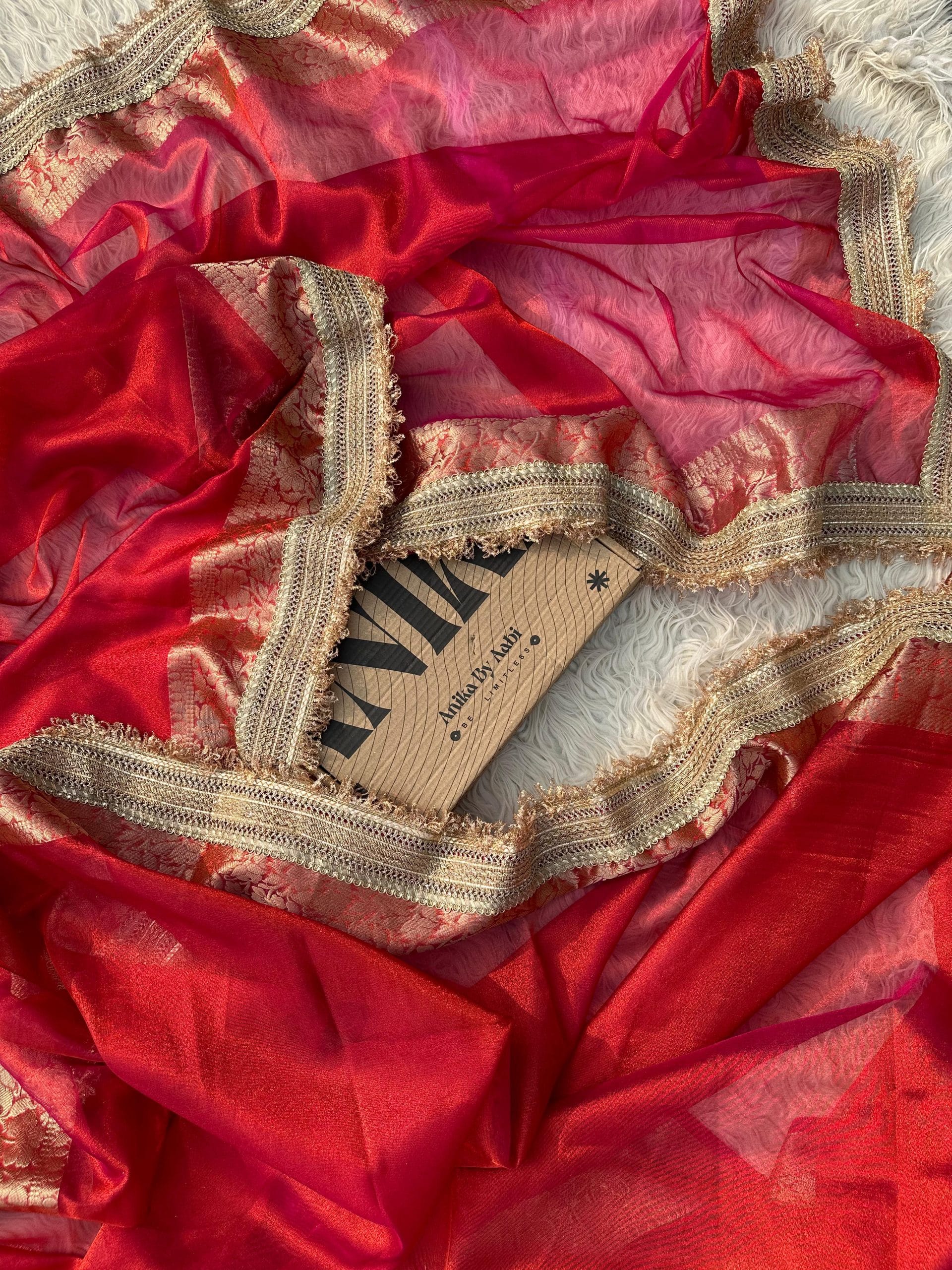 TISSUE LUXE-DARK PINKISH RED DUAL TONE SAREE