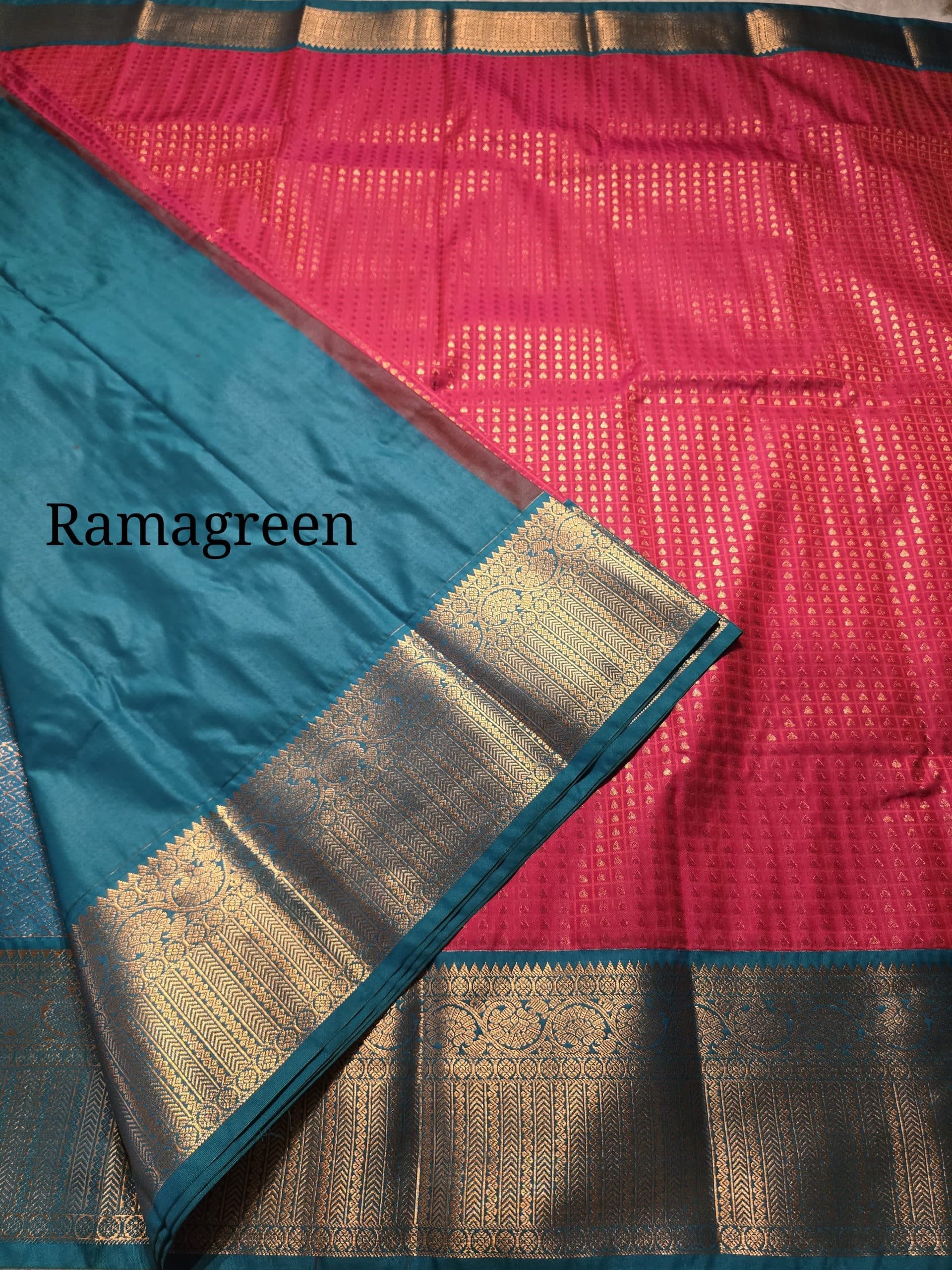 1000 BUTTAS-RED WITH TEAL GREEN SAREE