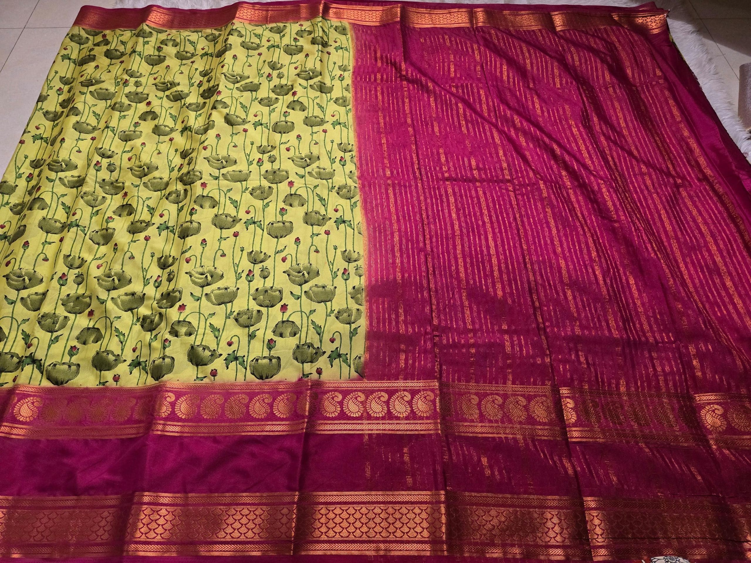 MYSORE FLORAL-GREEN DUAL TONE SAREE