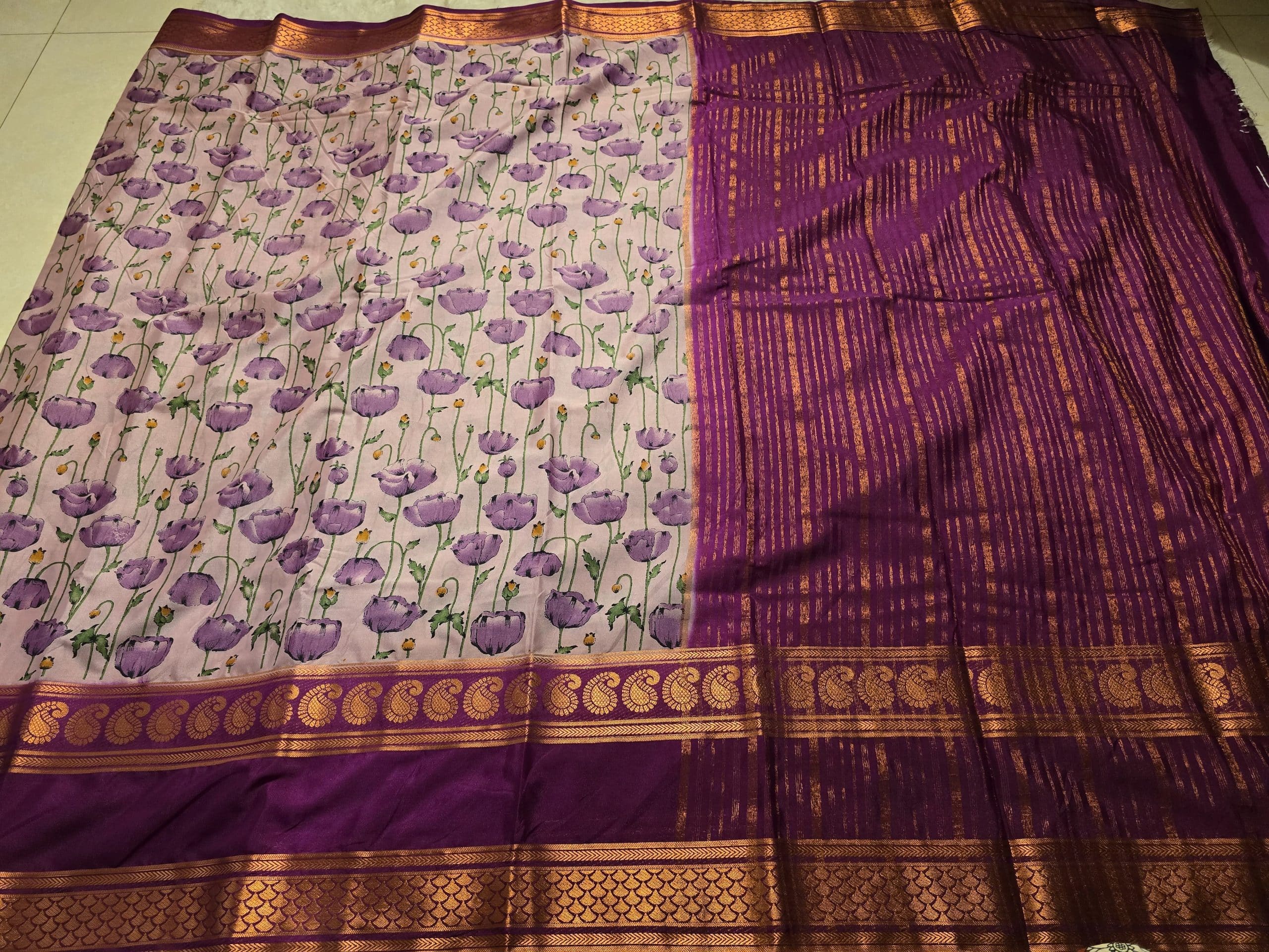 MYSORE FLORAL-PURPLE DUAL TONE SAREE