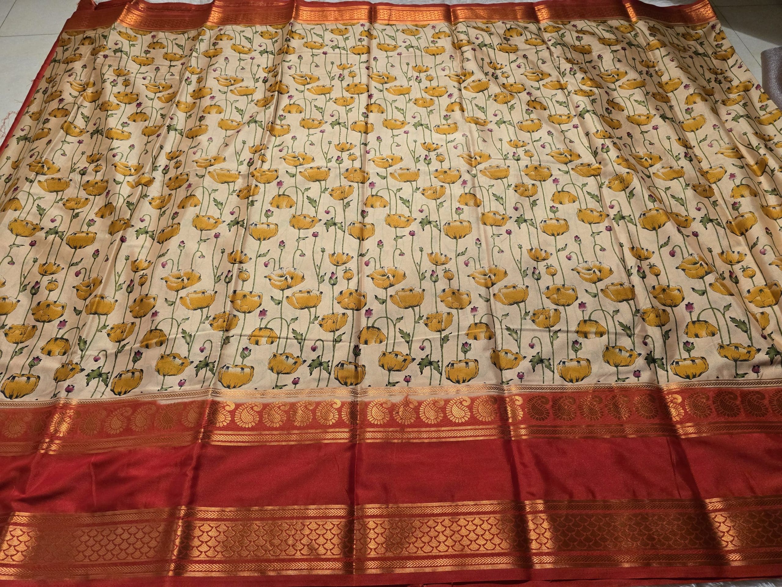 MYSORE FLORAL-BEIGE RED SAREE