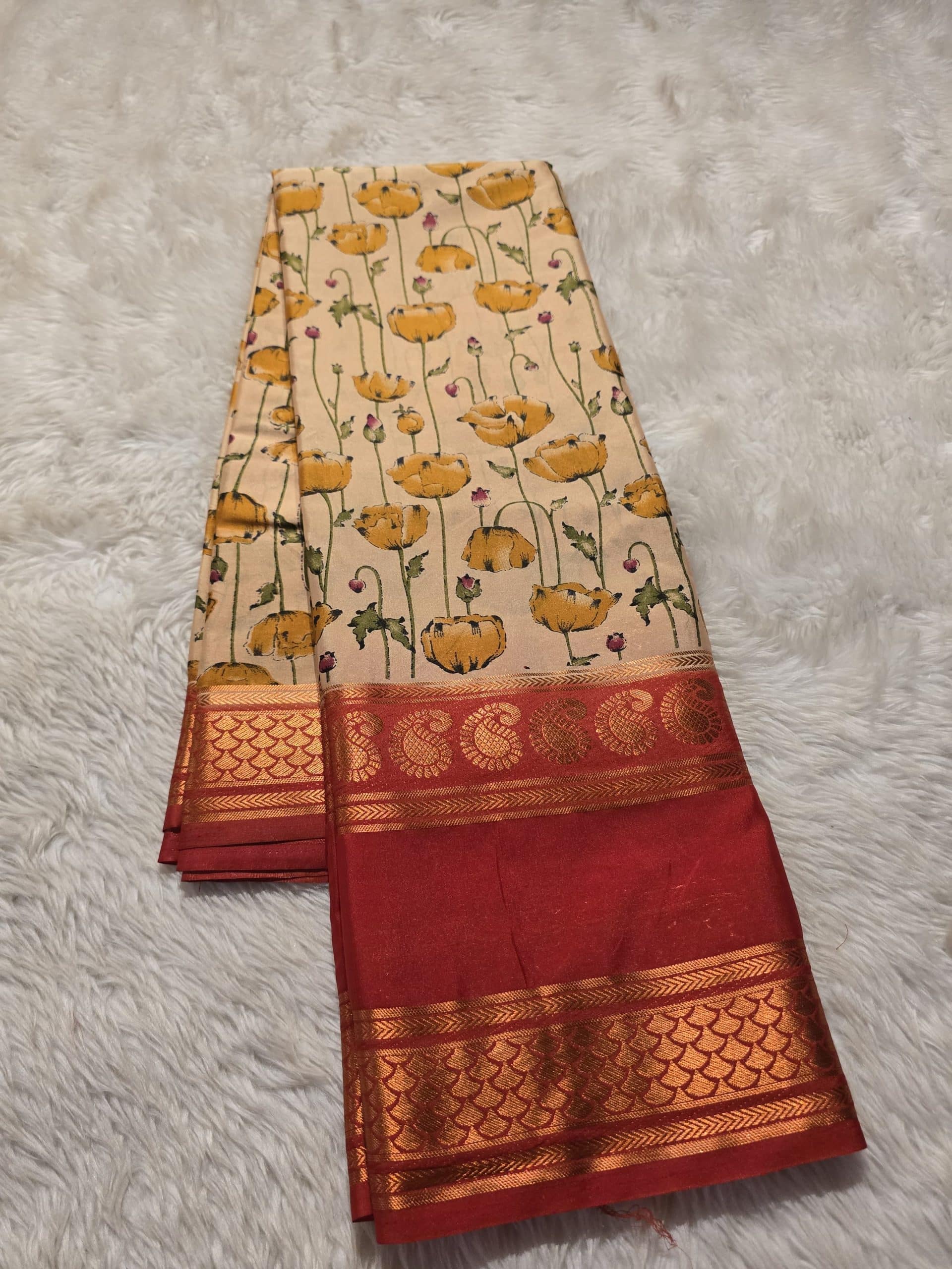 MYSORE FLORAL-BEIGE RED SAREE