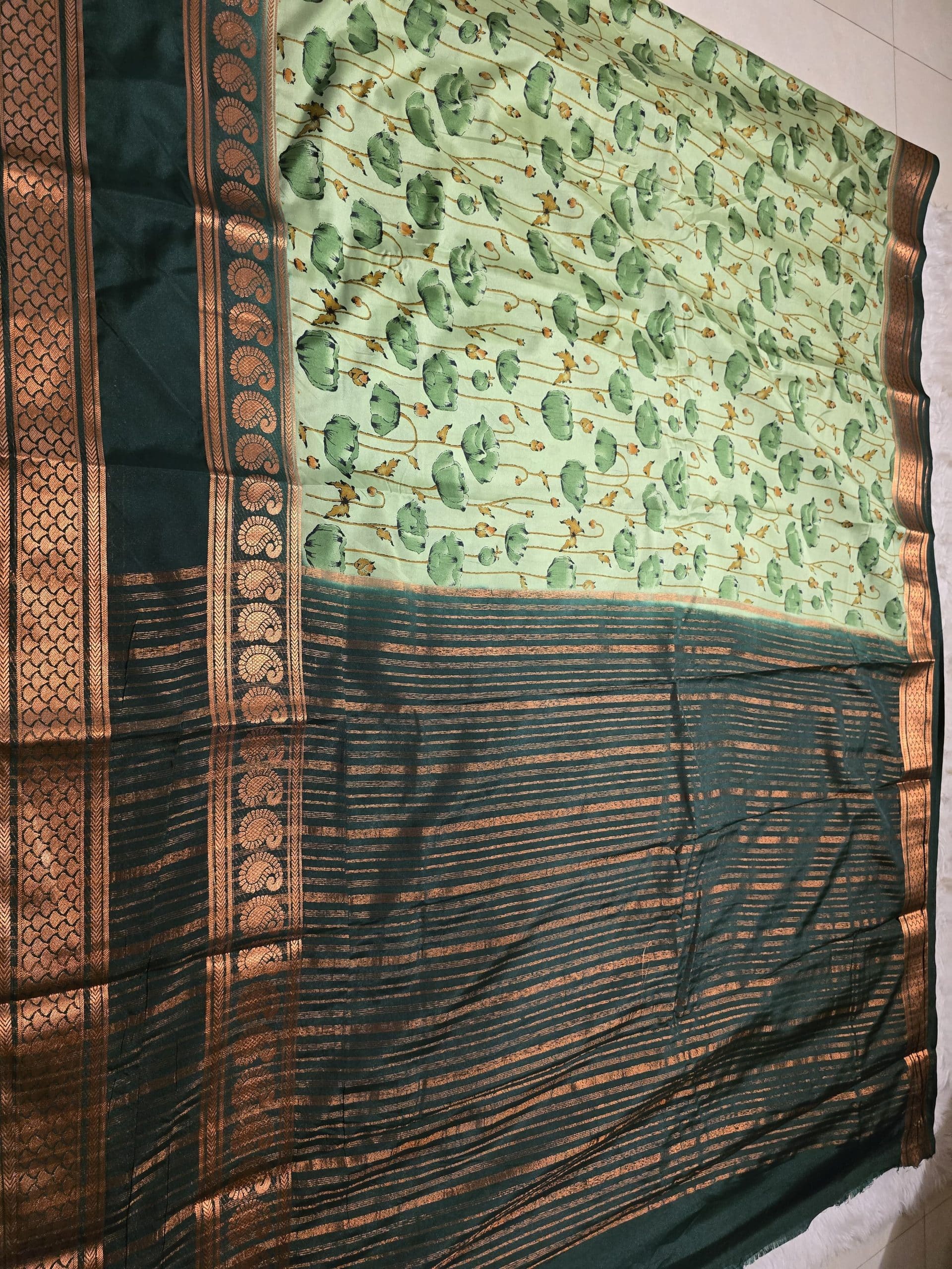 MYSORE FLORAL-DARK GREEN DUAL TONE SAREE