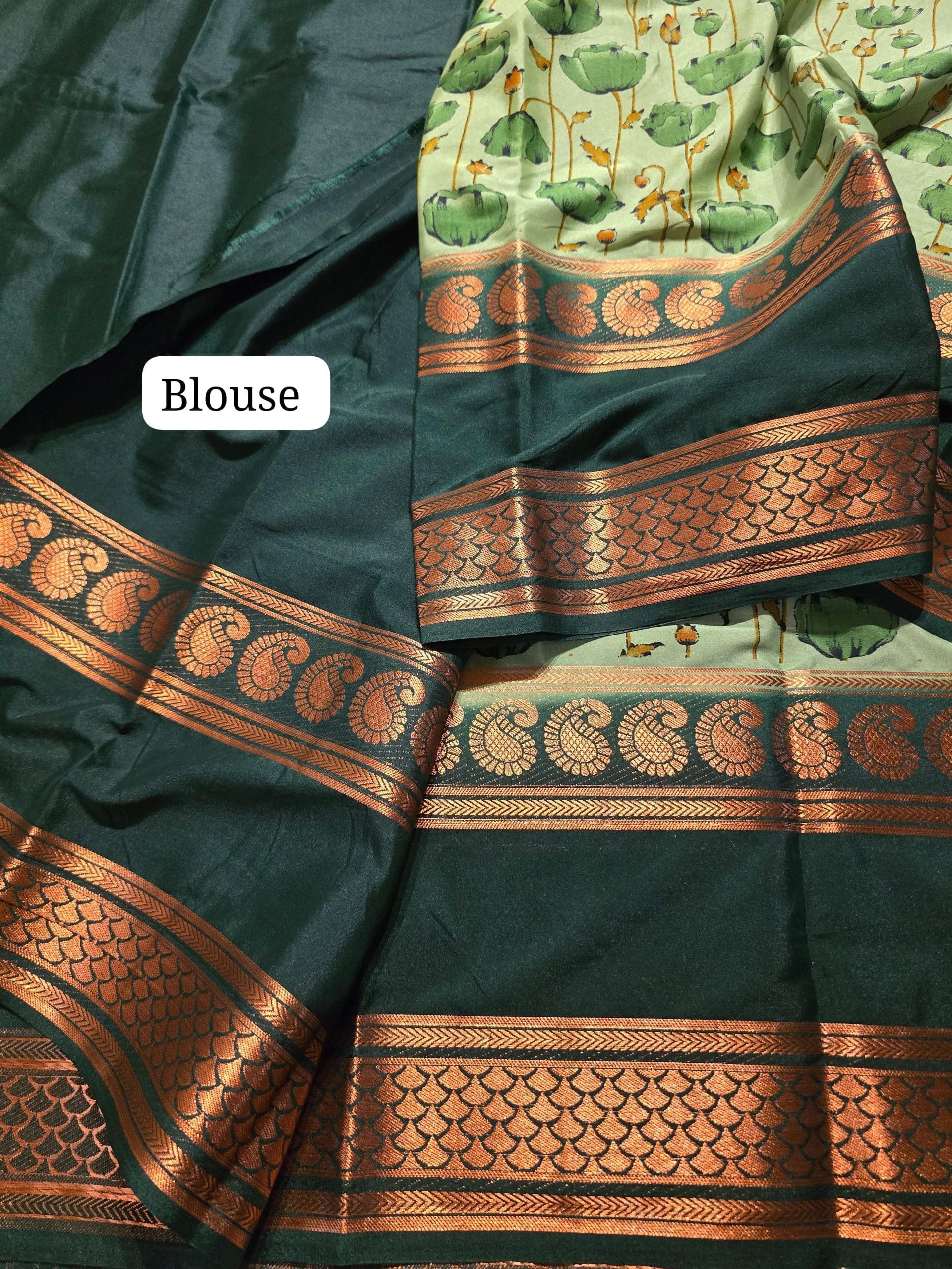 MYSORE FLORAL-DARK GREEN DUAL TONE SAREE