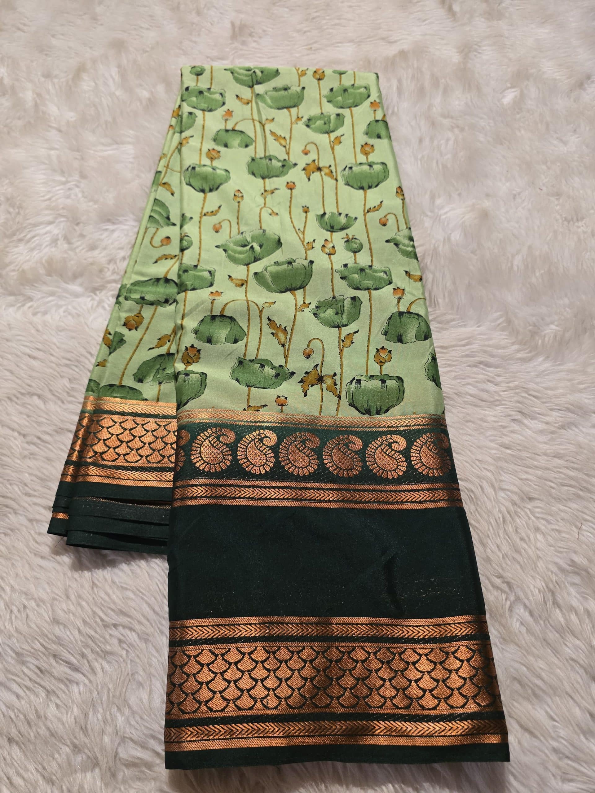 MYSORE FLORAL-DARK GREEN DUAL TONE SAREE