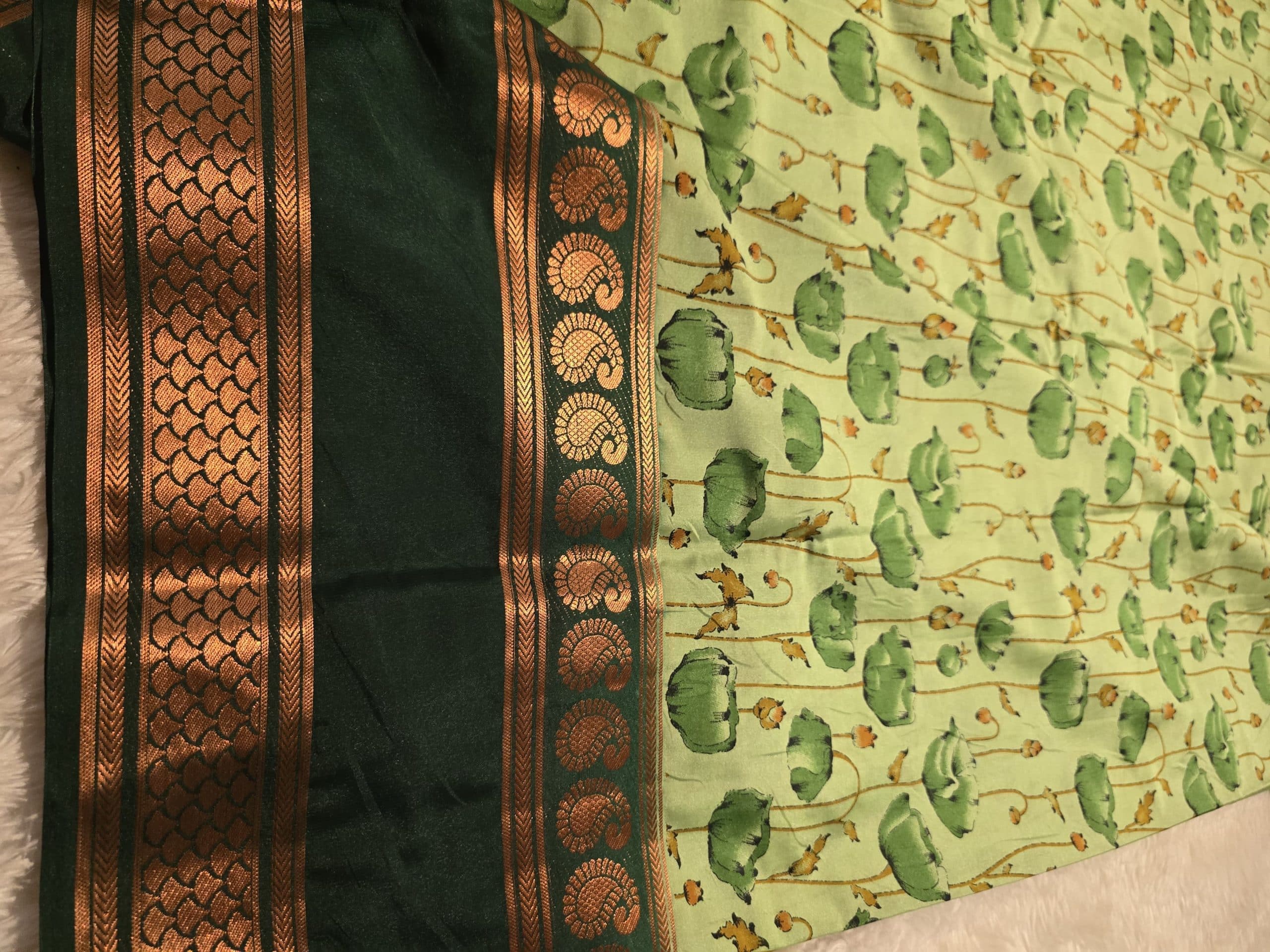 MYSORE FLORAL-DARK GREEN DUAL TONE SAREE