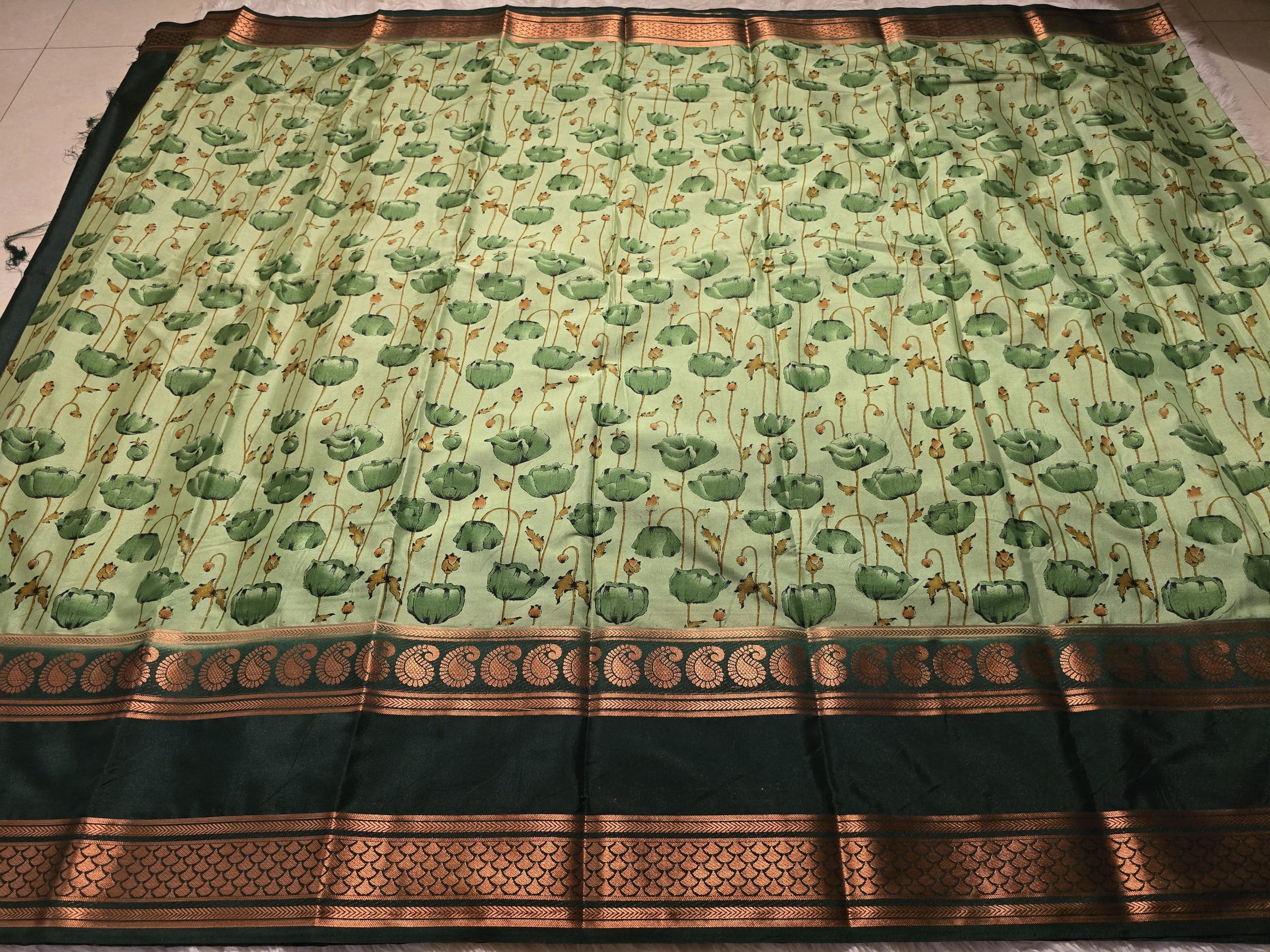 MYSORE FLORAL-DARK GREEN DUAL TONE SAREE