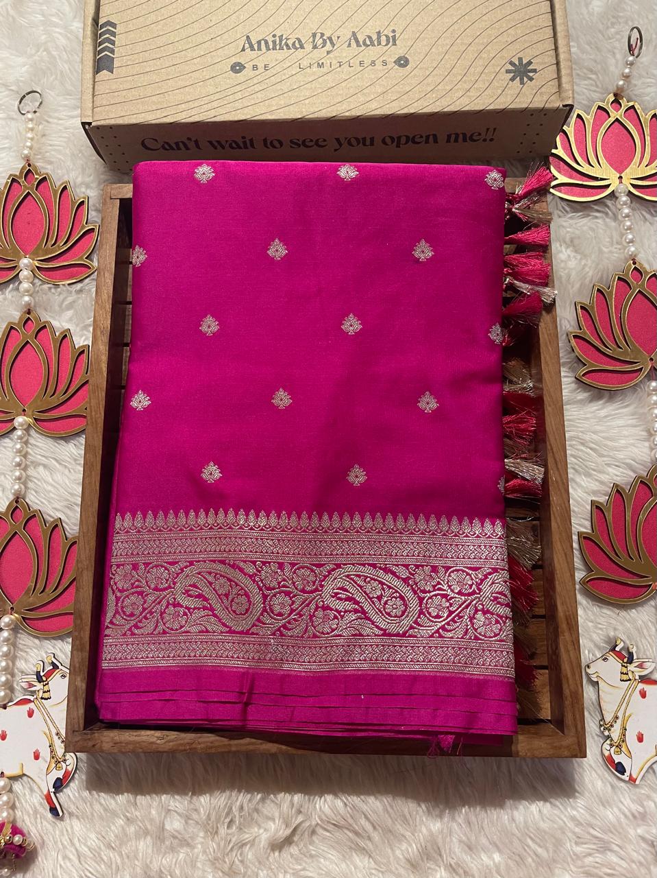 SATIN MUSHRO-RANIPINK SAREE