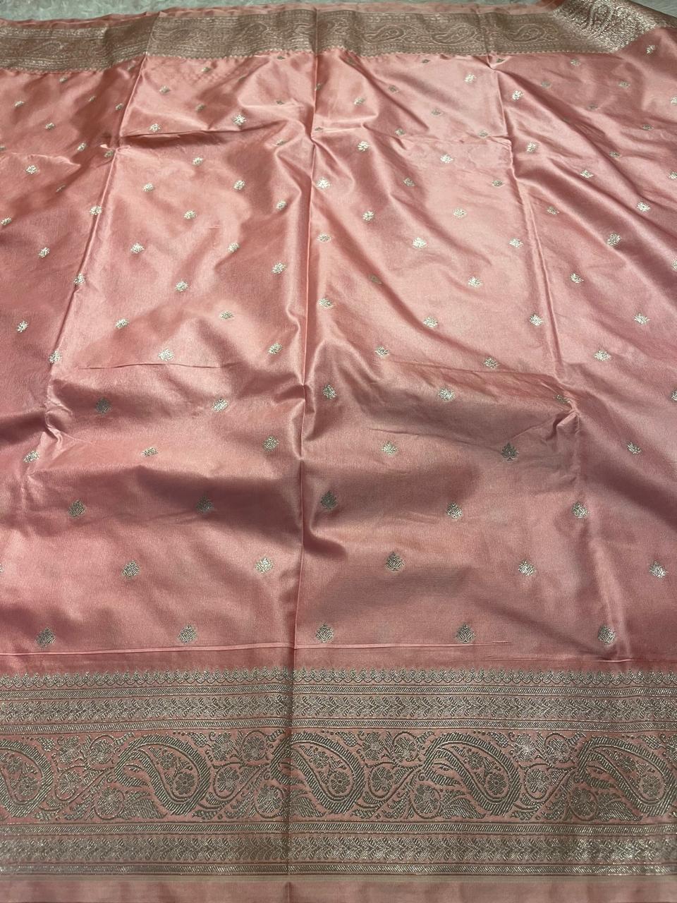 SATIN MUSHRO-PEACH BABYPINK SAREE