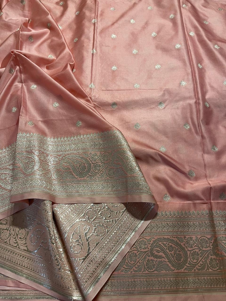SATIN MUSHRO-PEACH BABYPINK SAREE