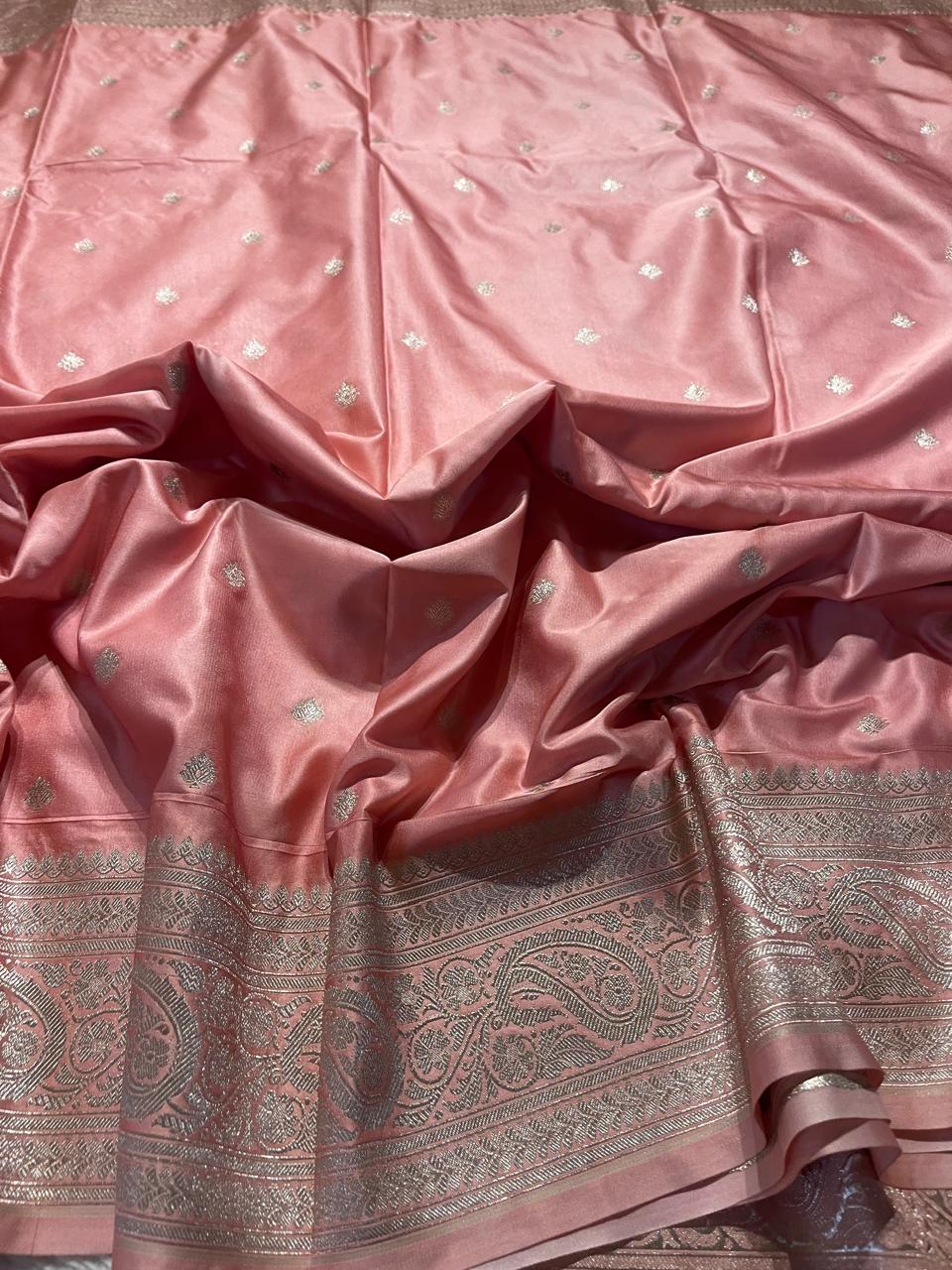 SATIN MUSHRO-PEACH BABYPINK SAREE