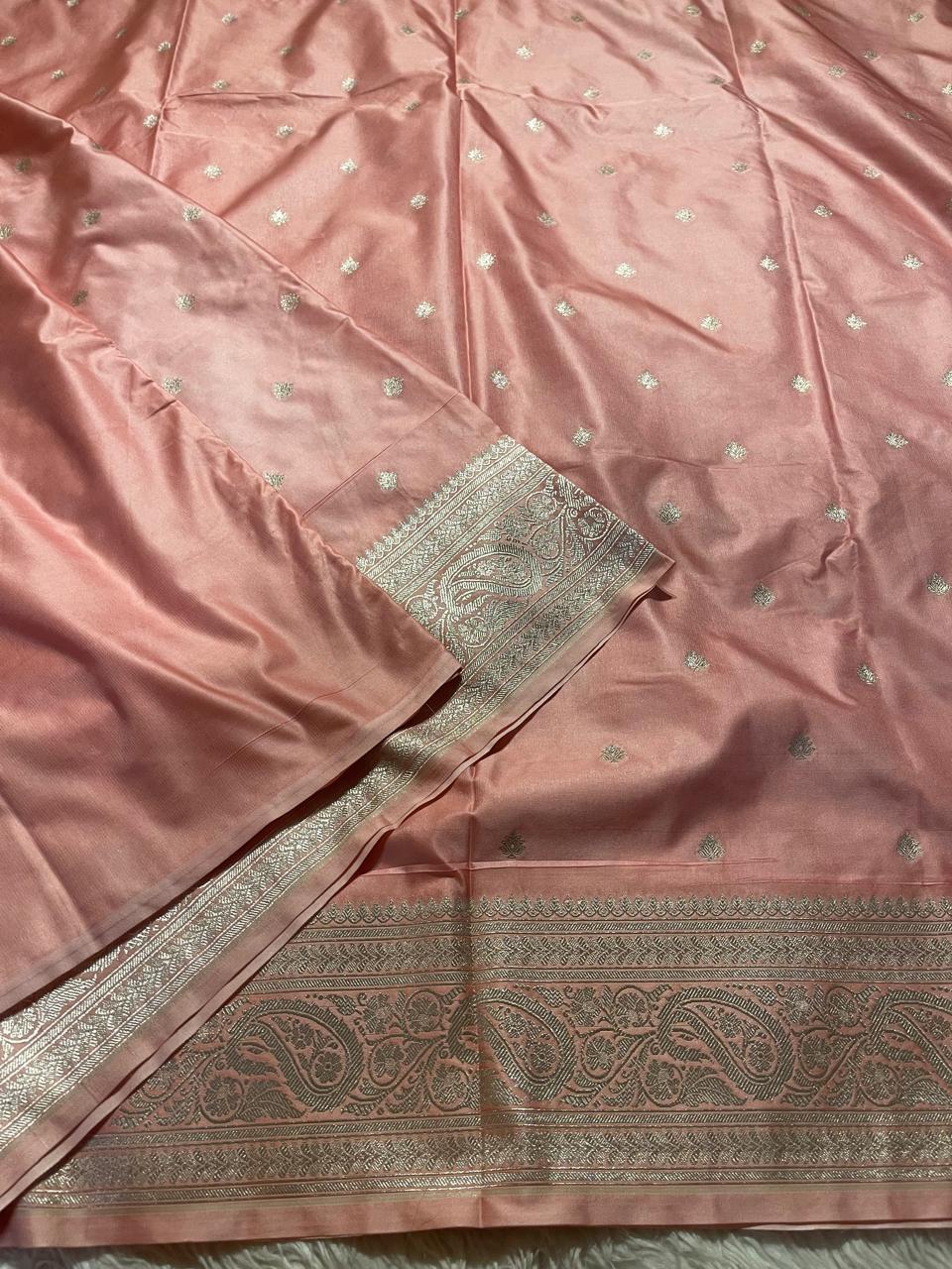 SATIN MUSHRO-PEACH BABYPINK SAREE