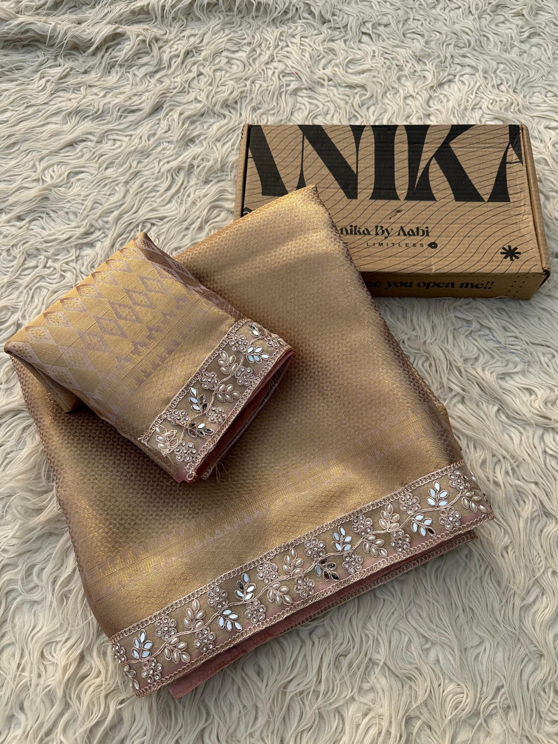 RUSHI-PASTEL PEACH ROSEGOLD SAREE