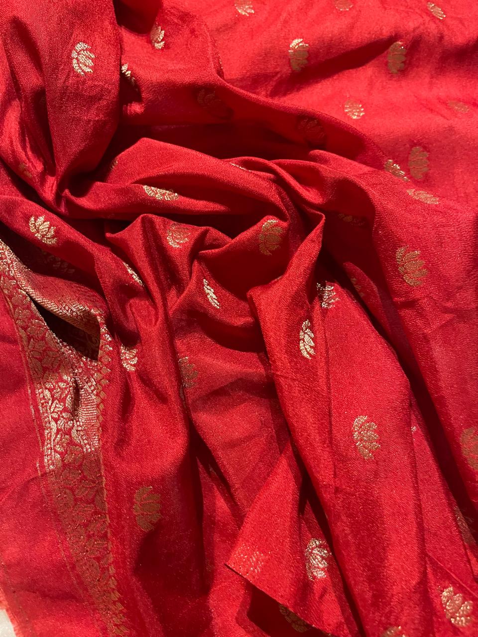 SEMI DUPION SILK SAREES-HALFWHITE WITH RED