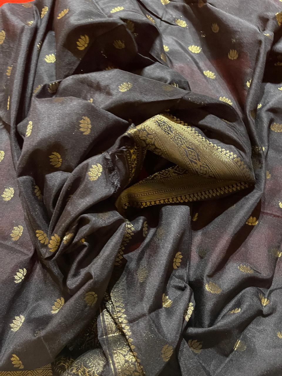 SEMI DUPION SILK SAREES- RED WITH BLACK