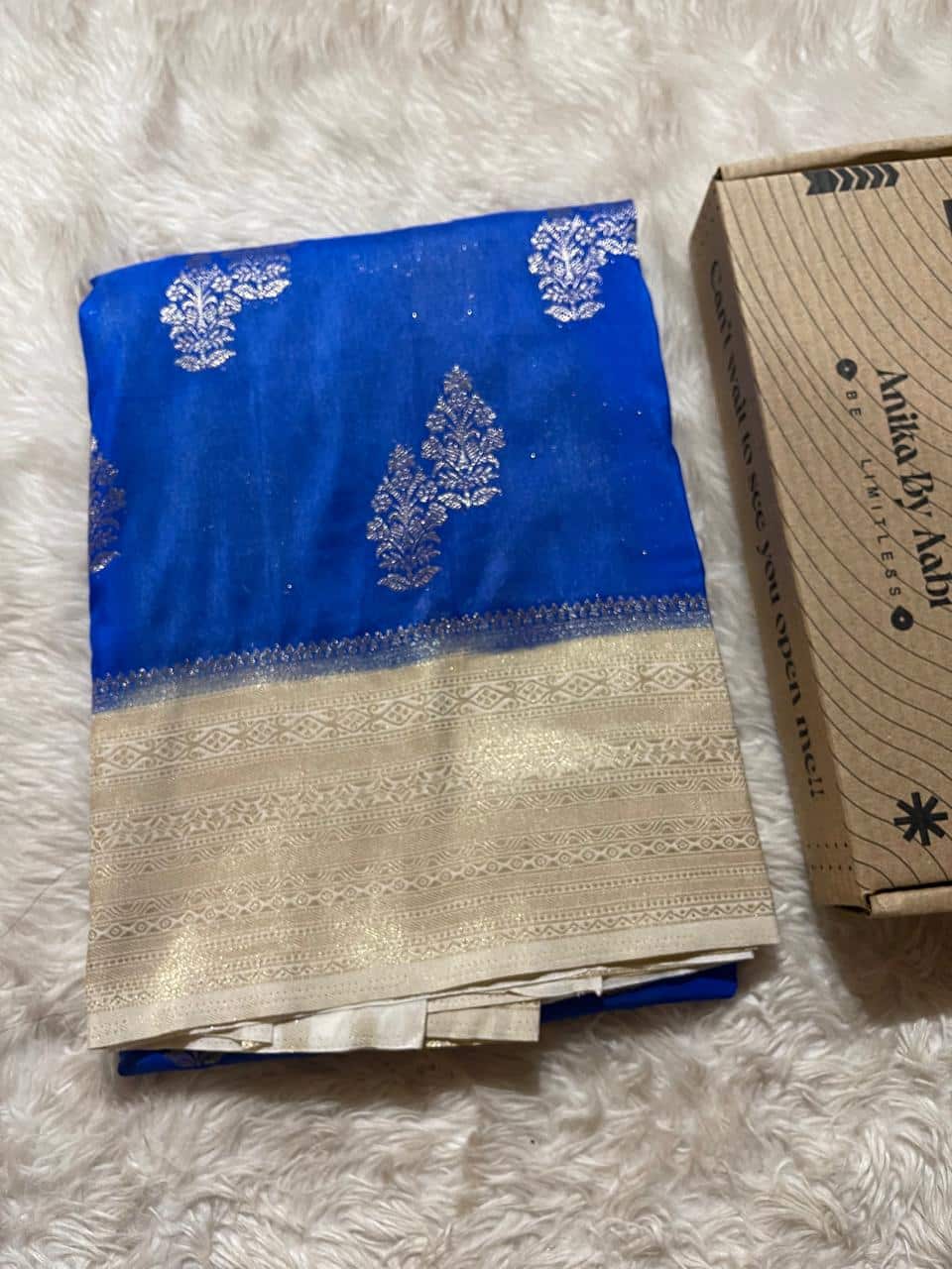 SEMI DUPION SILK SAREES- ROYALBLUE WITH HALFWHITE