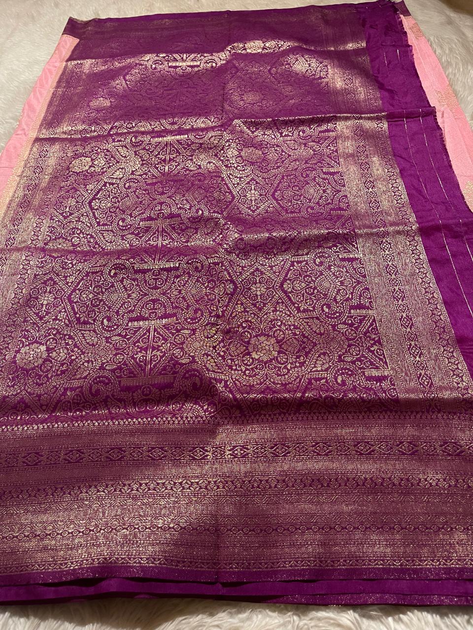 SEMI DUPION SILK SAREES-PASTEL PINK WITH MAGENTA
