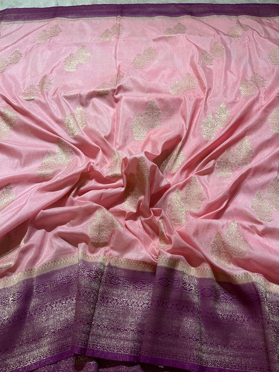 SEMI DUPION SILK SAREES-PASTEL PINK WITH MAGENTA