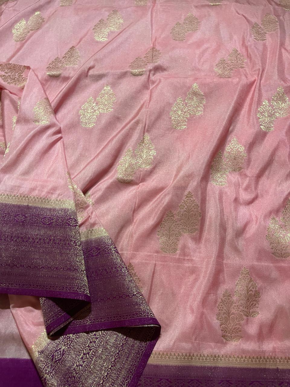 SEMI DUPION SILK SAREES-PASTEL PINK WITH MAGENTA