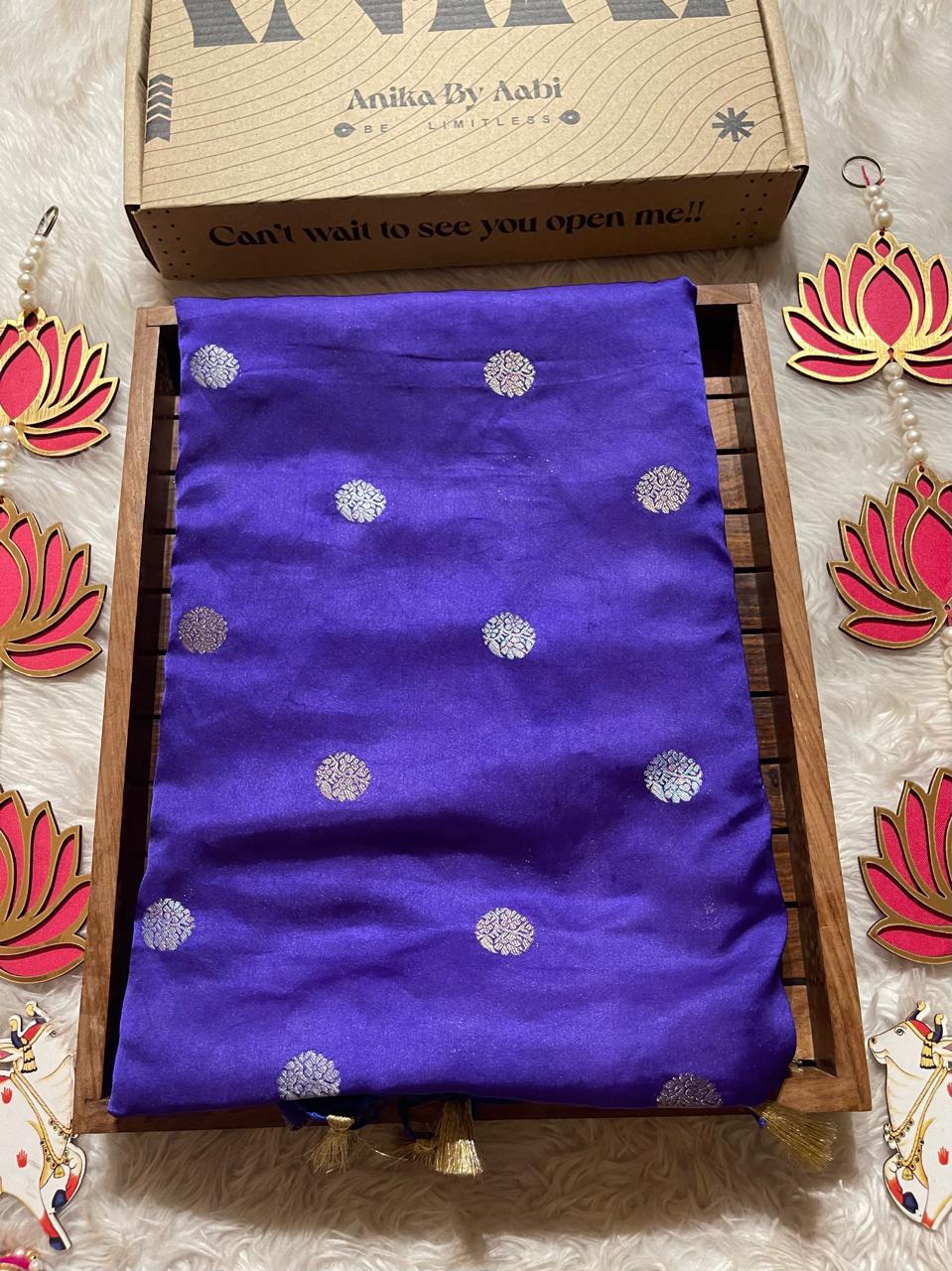 VINTAGE BANARASI SATIN SAREE-ROYAL INK BLUE
