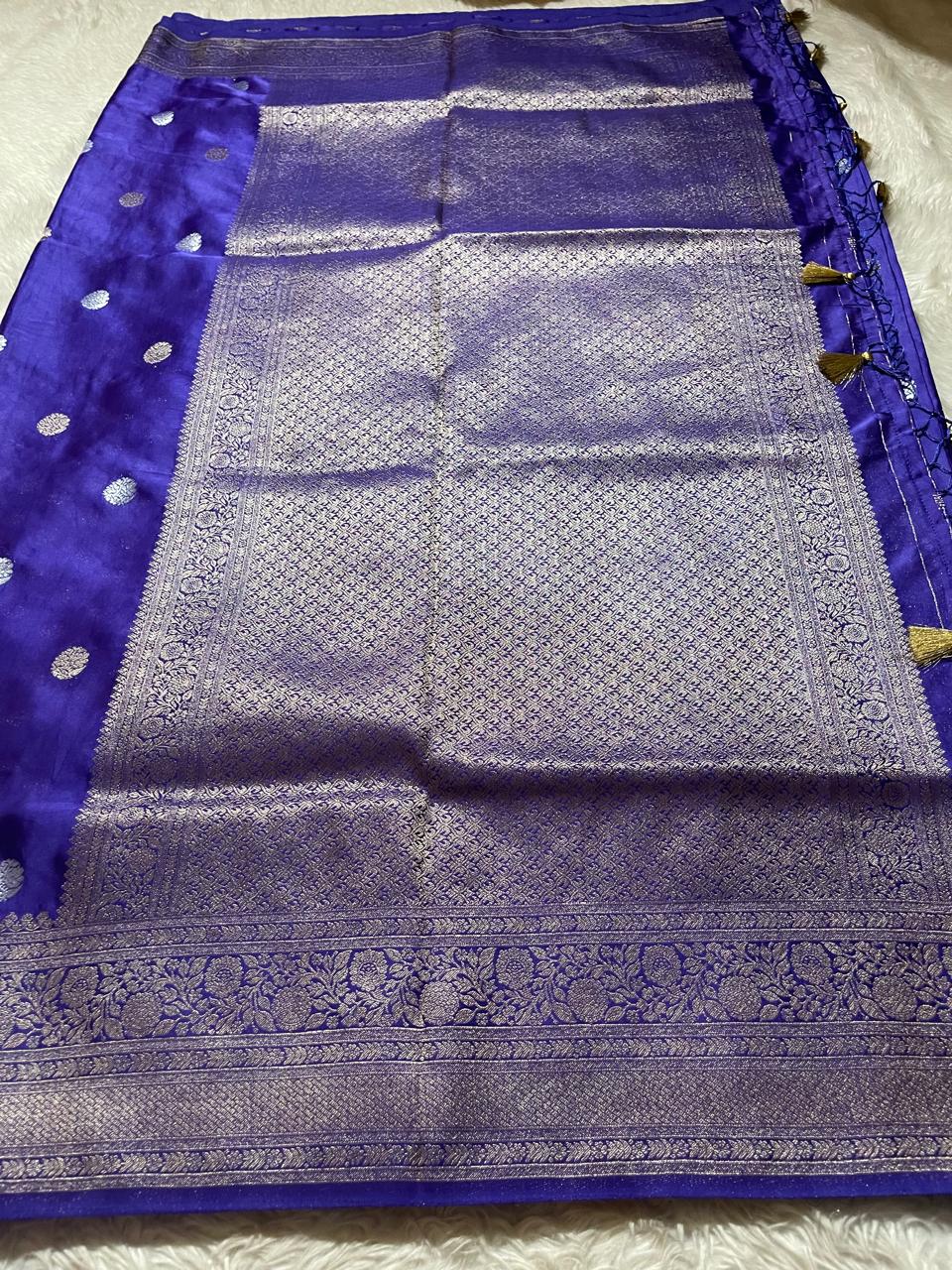 VINTAGE BANARASI SATIN SAREE-ROYAL INK BLUE