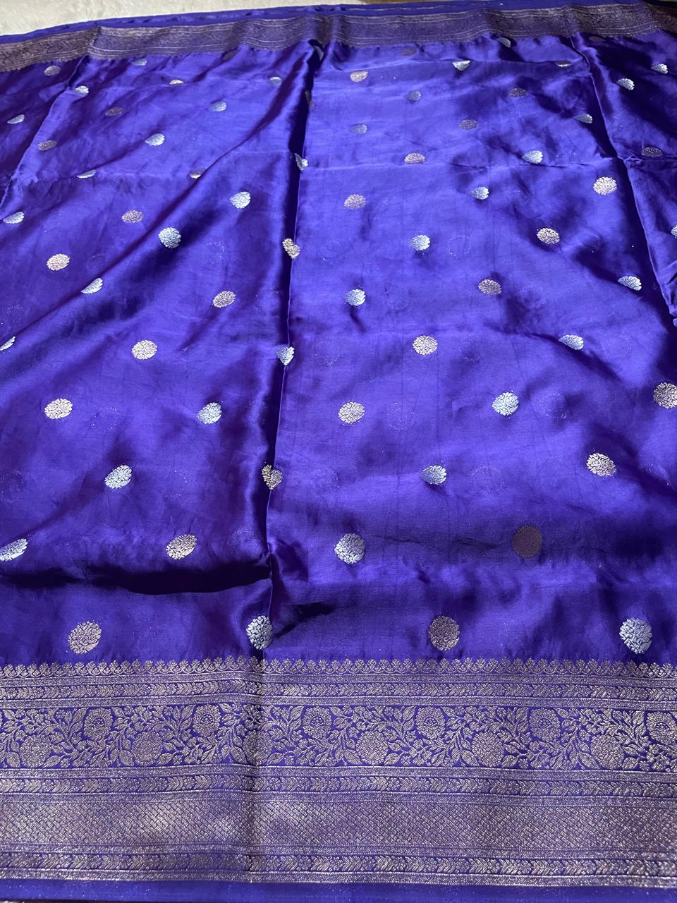 VINTAGE BANARASI SATIN SAREE-ROYAL INK BLUE