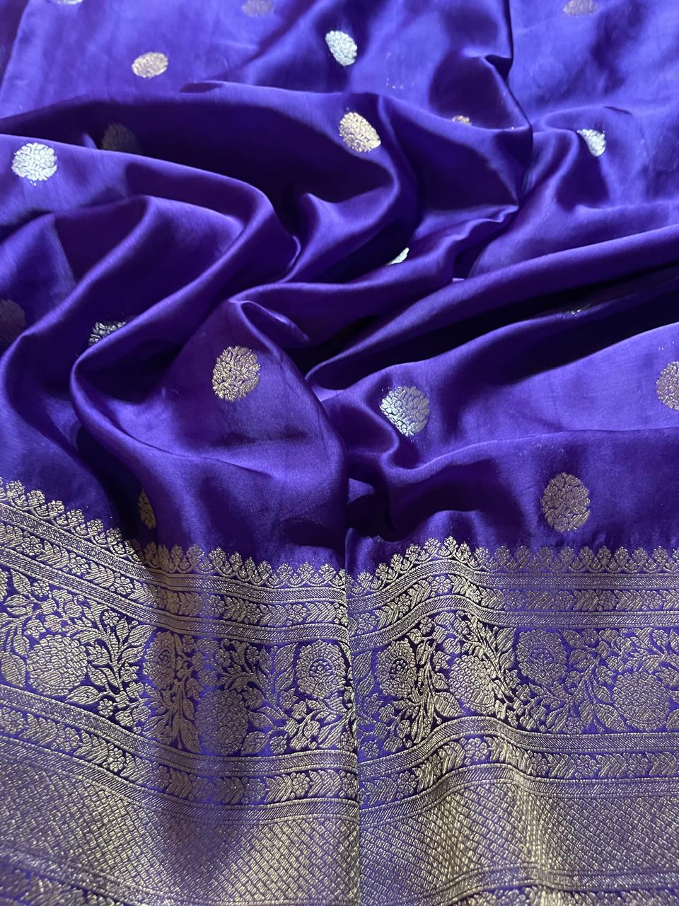 VINTAGE BANARASI SATIN SAREE-ROYAL INK BLUE