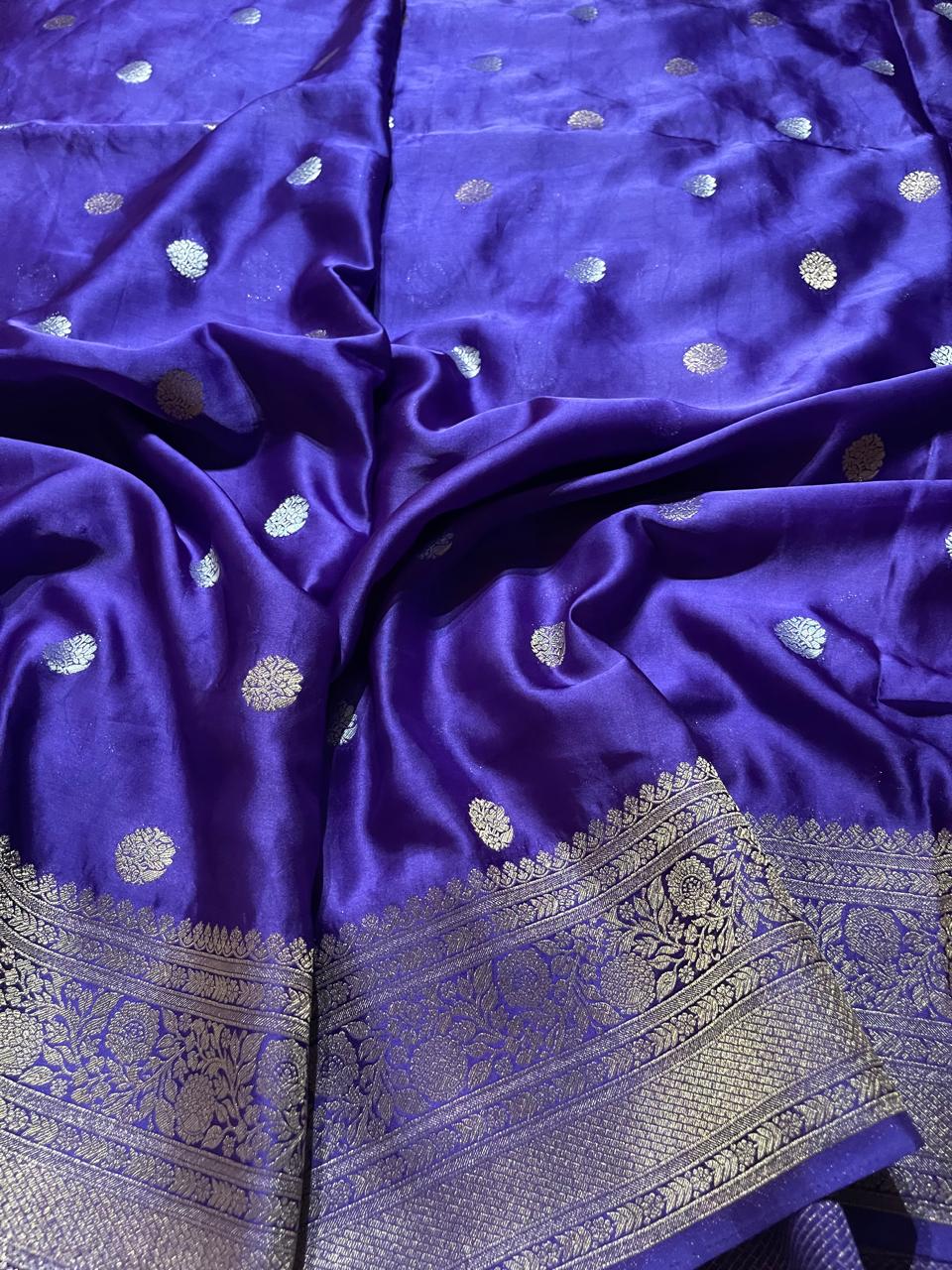 VINTAGE BANARASI SATIN SAREE-ROYAL INK BLUE