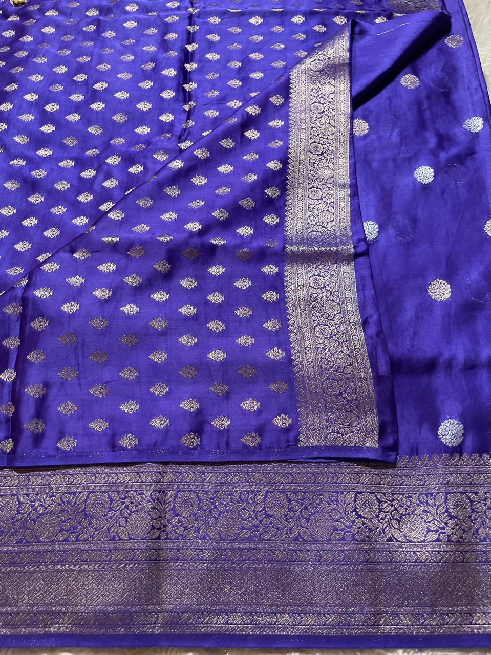 VINTAGE BANARASI SATIN SAREE-ROYAL INK BLUE