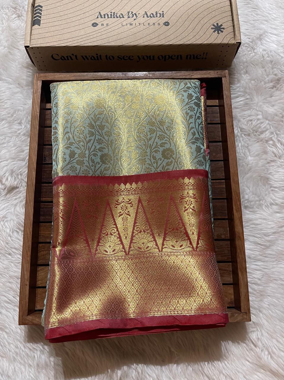TEMPLE TISSUE-TEAL SAREE