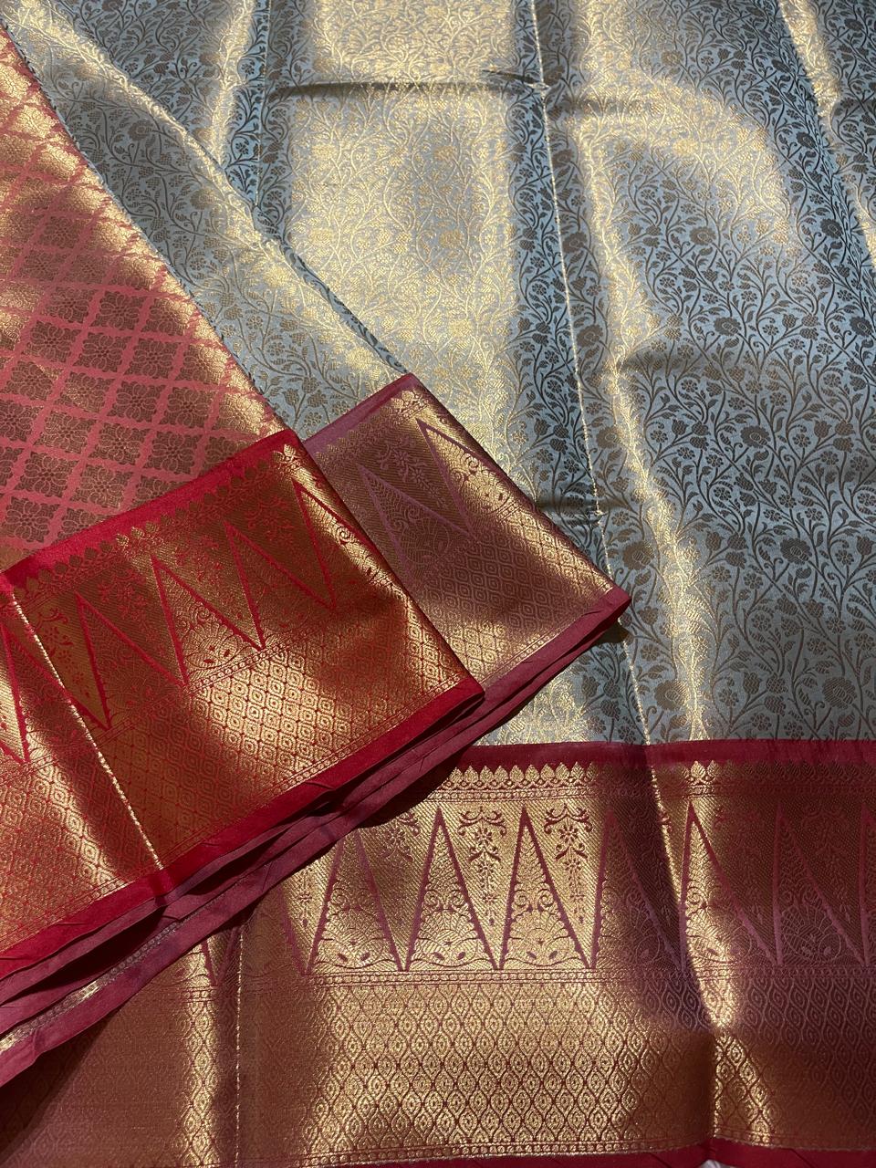 TEMPLE TISSUE-TEAL SAREE