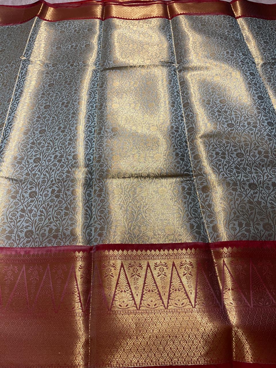 TEMPLE TISSUE-TEAL SAREE