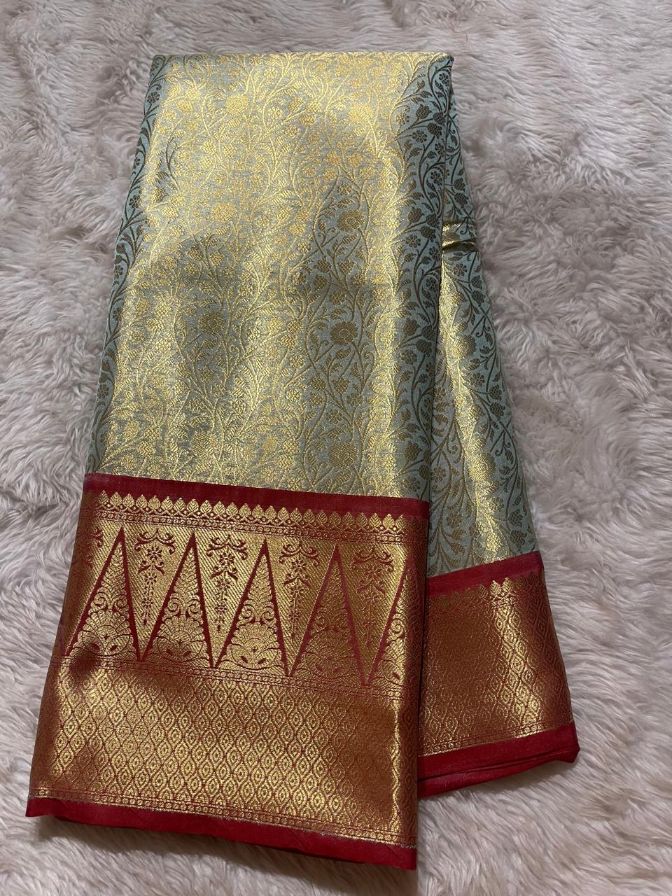 TEMPLE TISSUE-TEAL SAREE