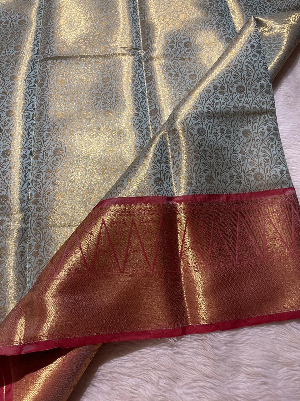 TEMPLE TISSUE-TEAL SAREE