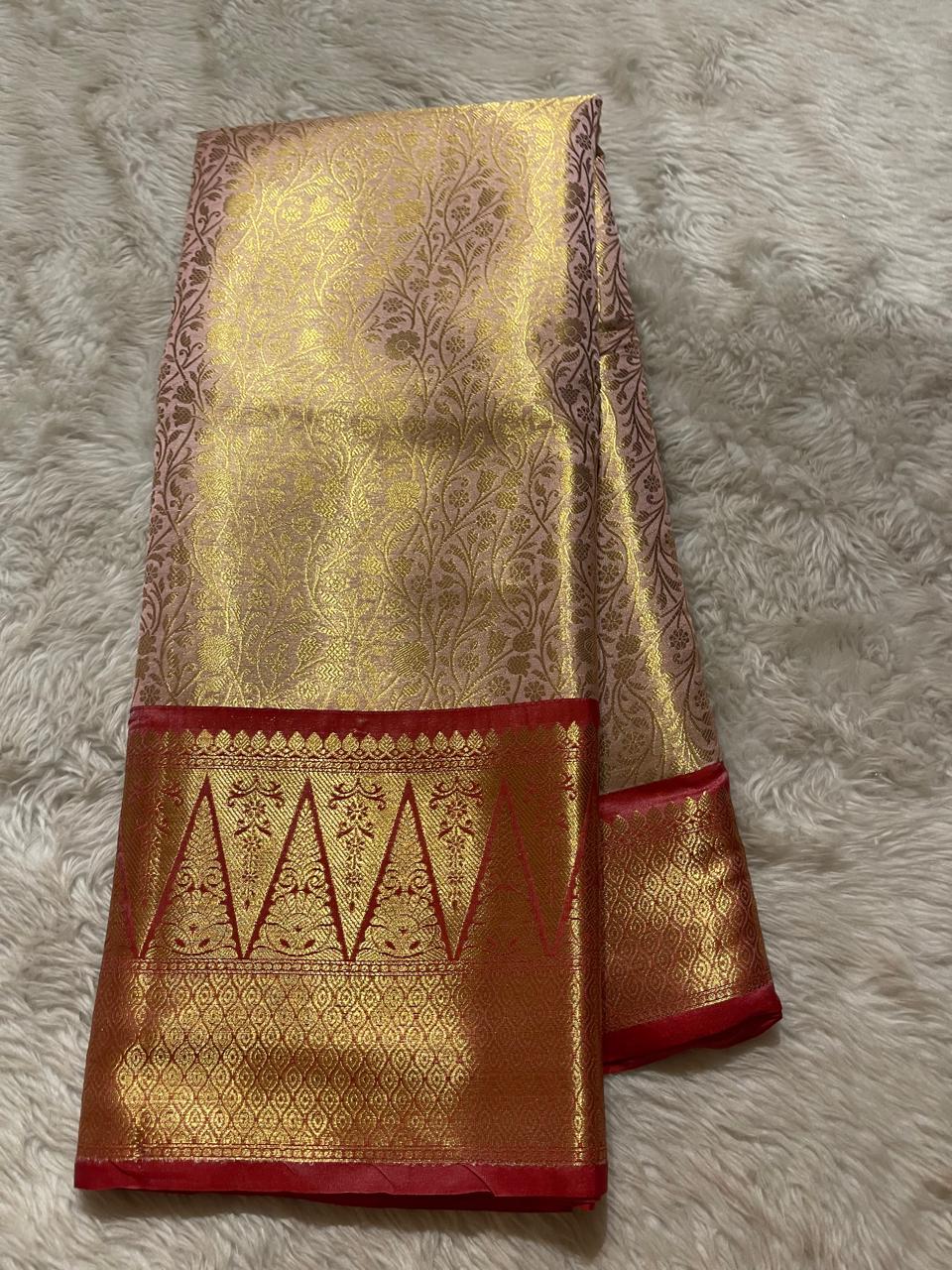 TEMPLE TISSUE-PASTEL PINK SAREE