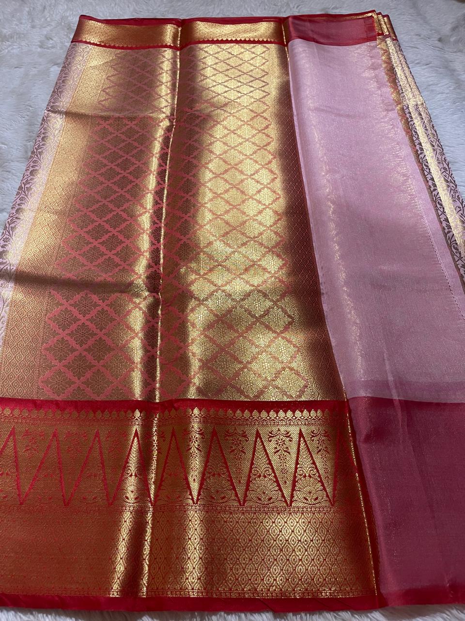TEMPLE TISSUE-PASTEL PINK SAREE