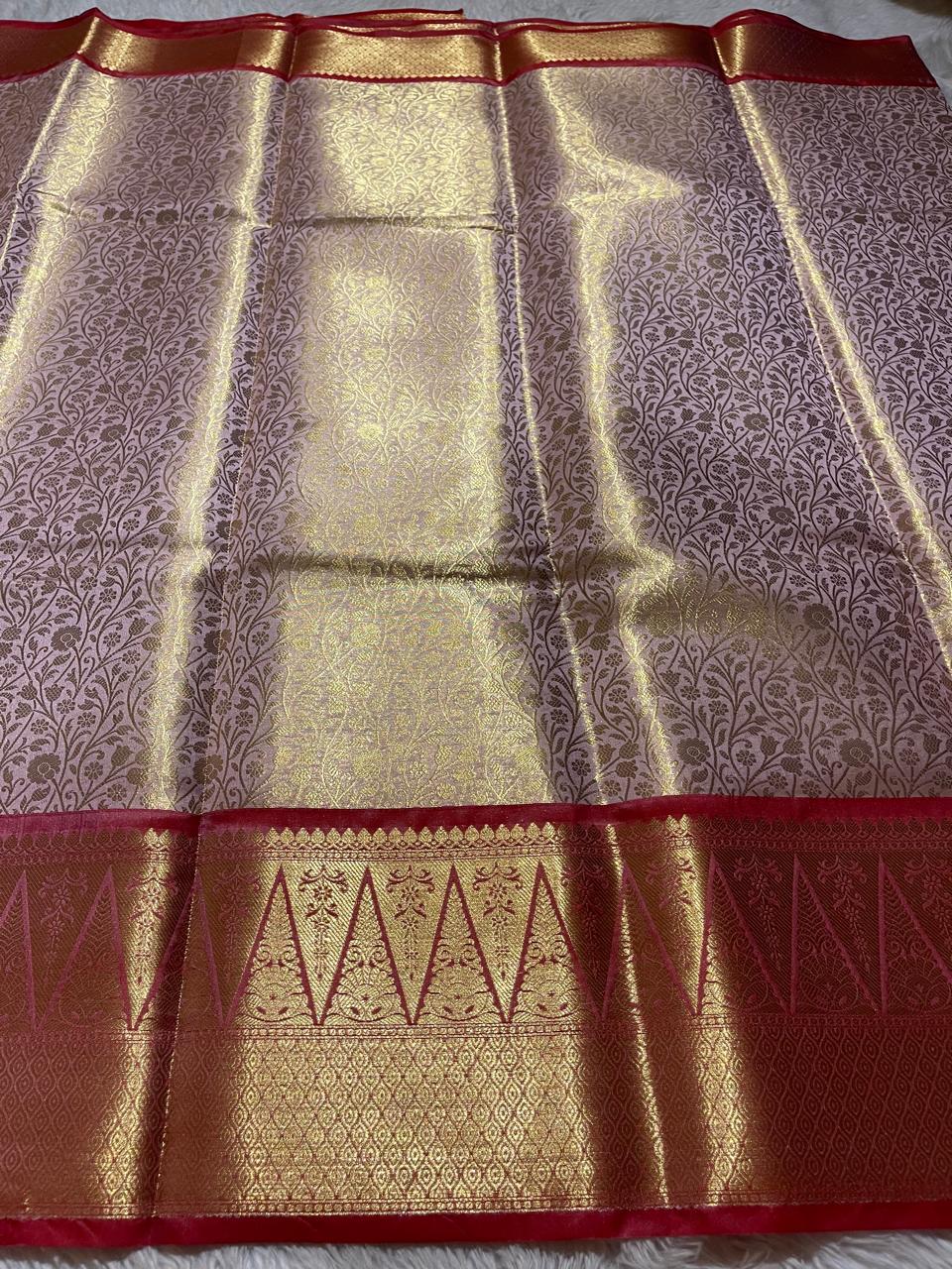 TEMPLE TISSUE-PASTEL PINK SAREE