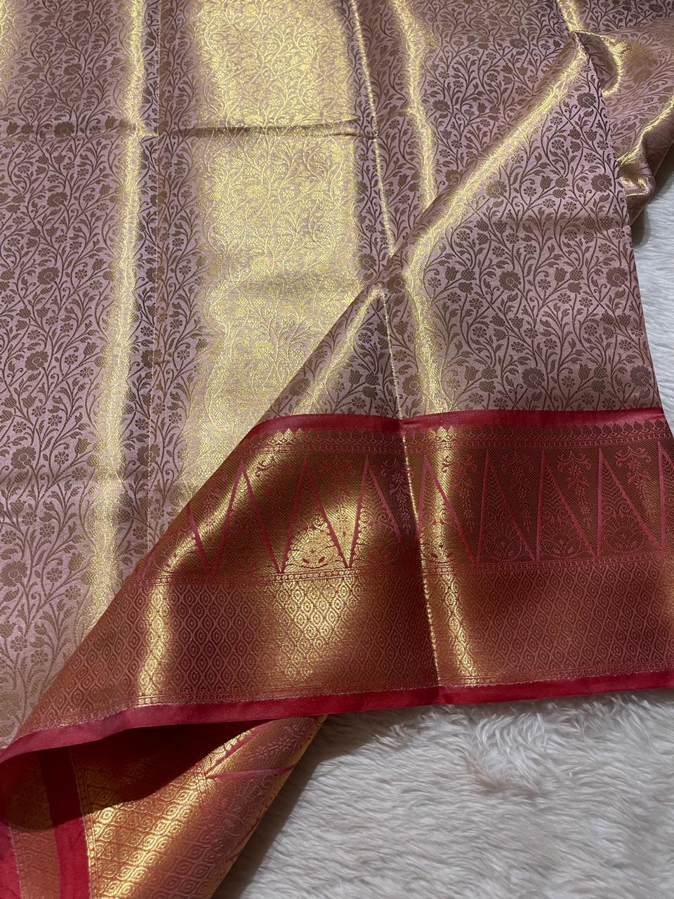 TEMPLE TISSUE-PASTEL PINK SAREE