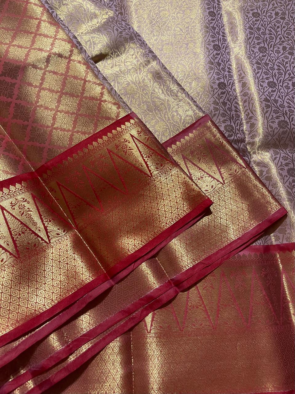 TEMPLE TISSUE-PASTEL PINK SAREE
