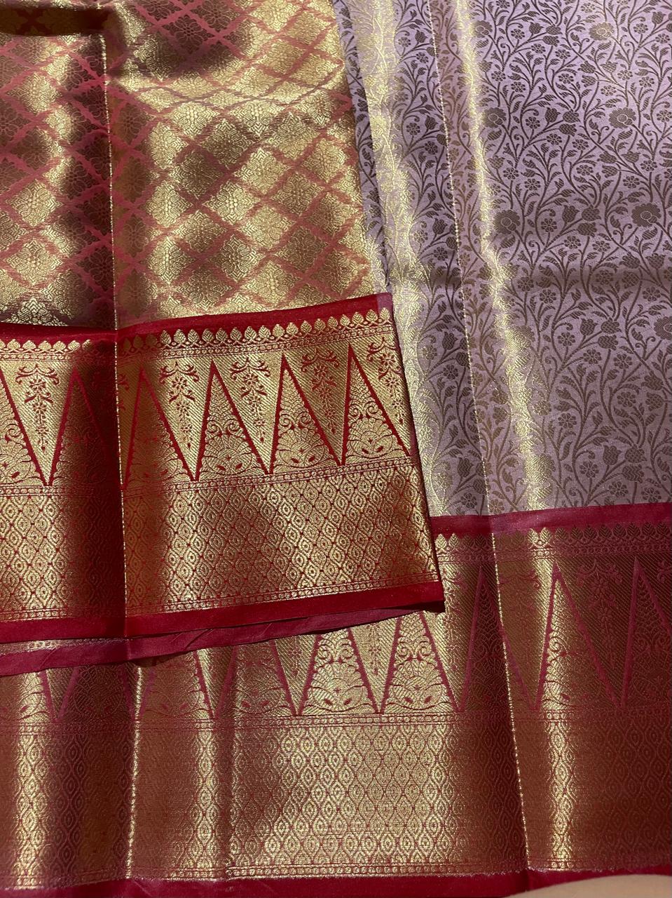 TEMPLE TISSUE-PASTEL PINK SAREE