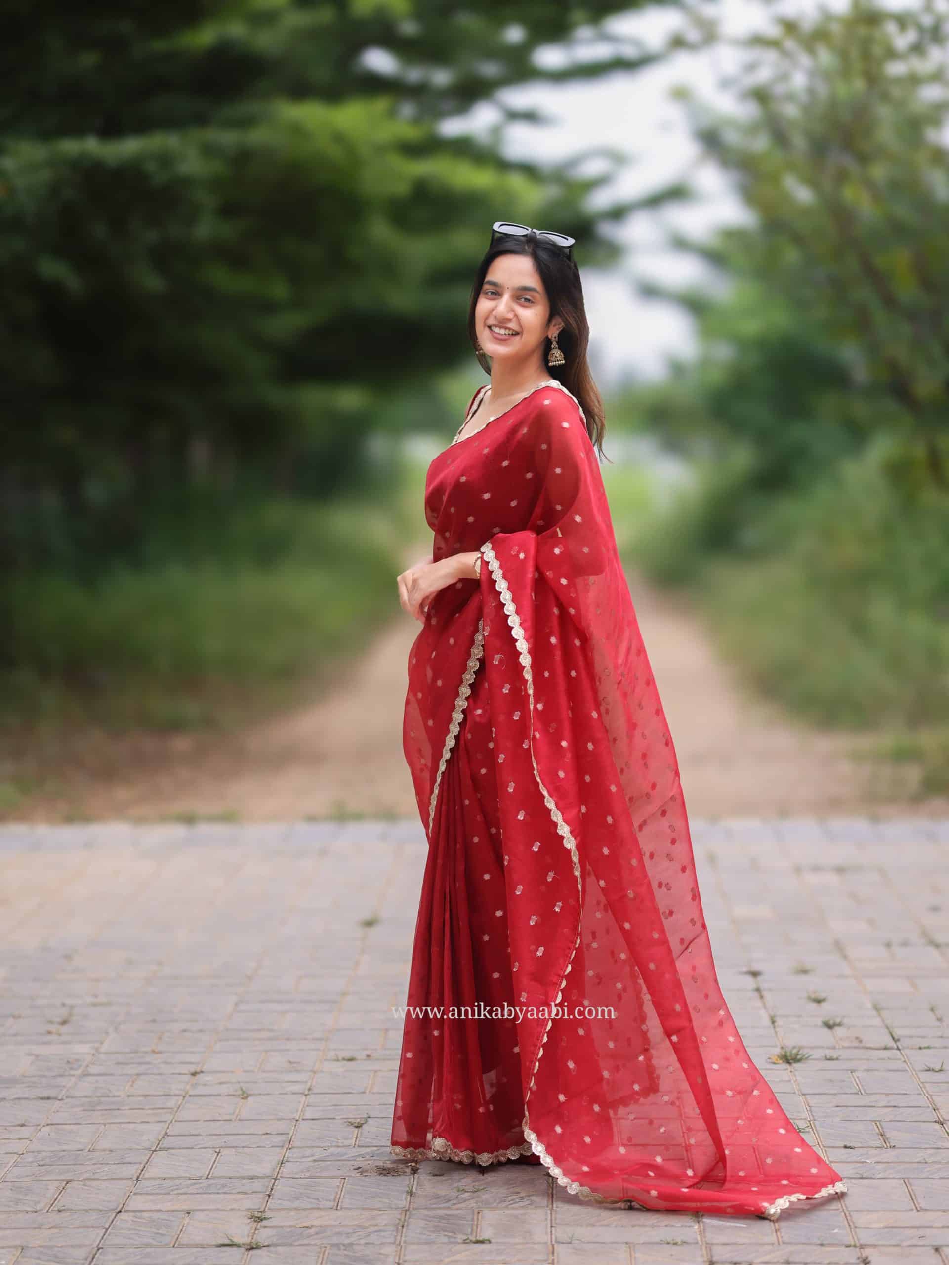 ORGANZA TISSUE-RED SAREE