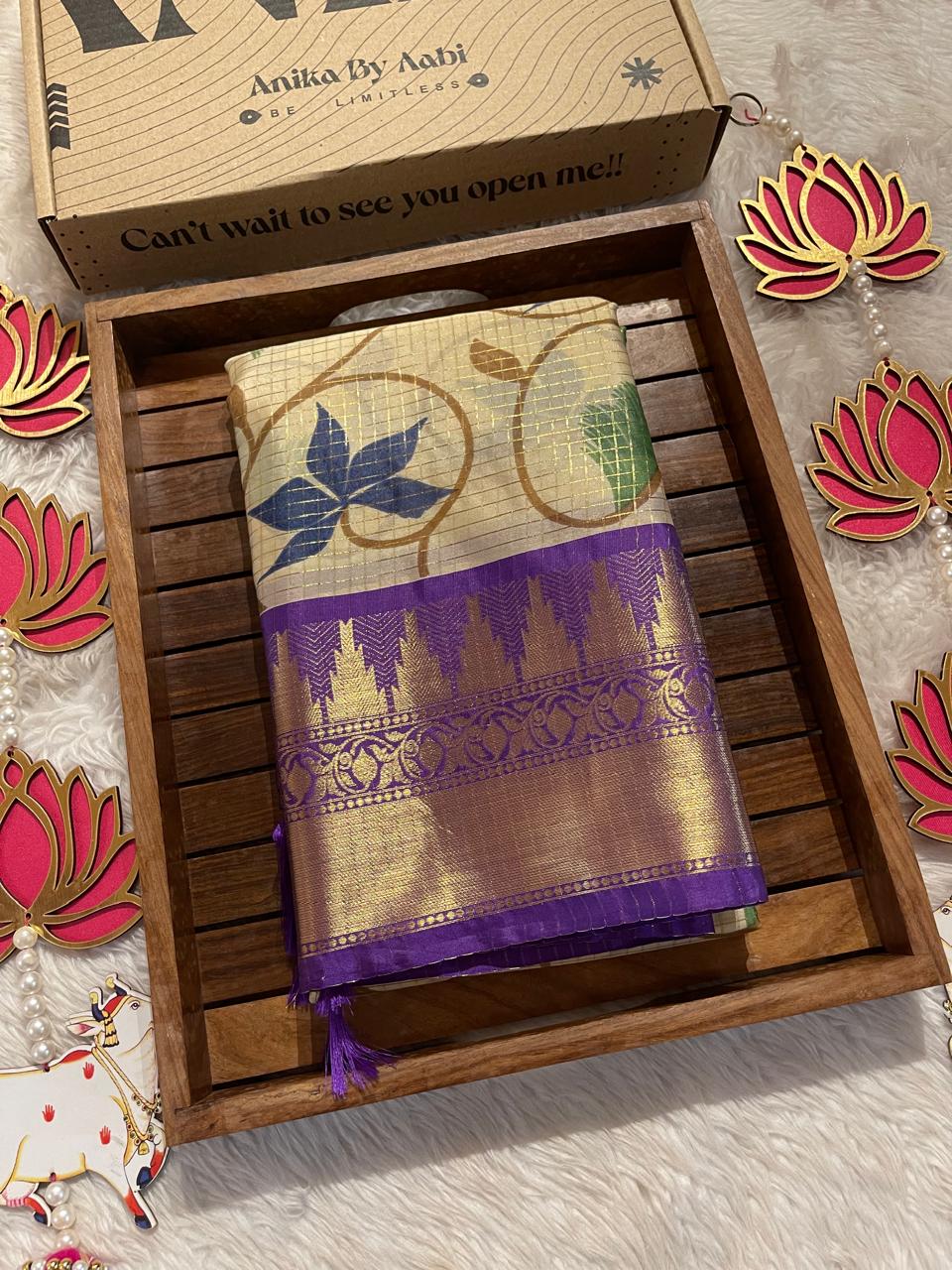 ANIKA'S KANCHI-PURPLE CHECKS SAREE