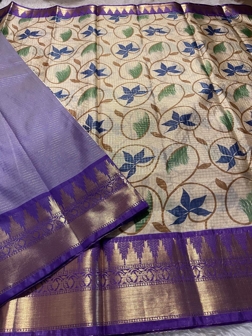 ANIKA'S KANCHI-PURPLE CHECKS SAREE