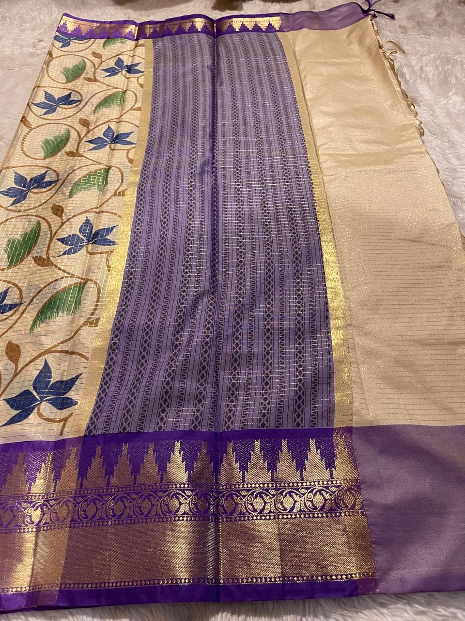 ANIKA'S KANCHI-PURPLE CHECKS SAREE