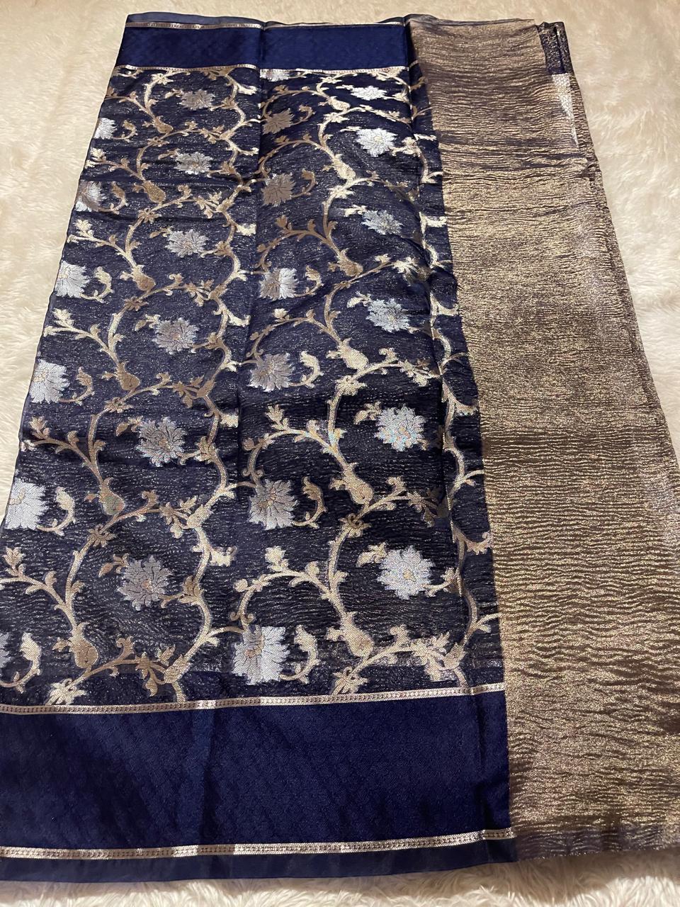 CRUSH FLORAL SAREE- NEVY BLUE CF05