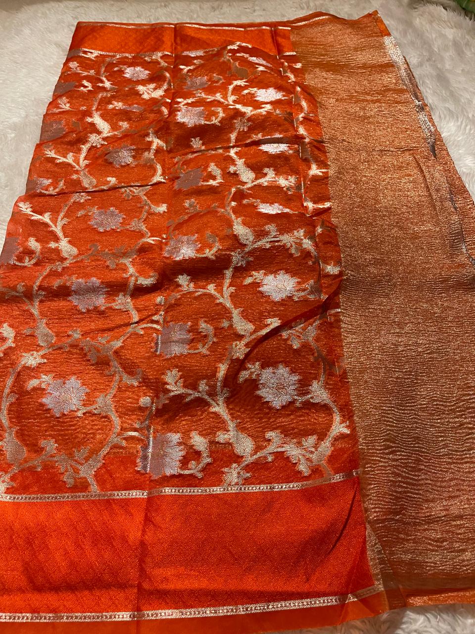 CRUSH FLORAL SAREE -ORANGE CF02