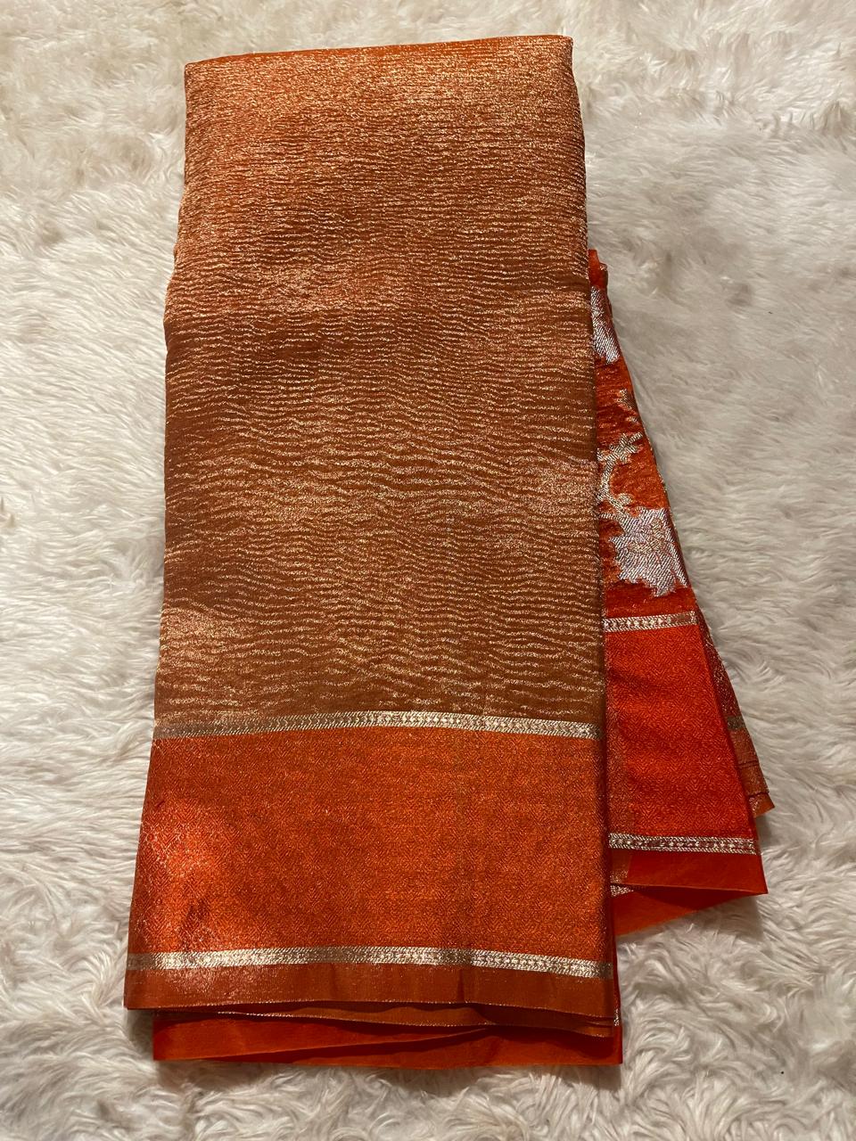 CRUSH FLORAL SAREE -ORANGE CF02