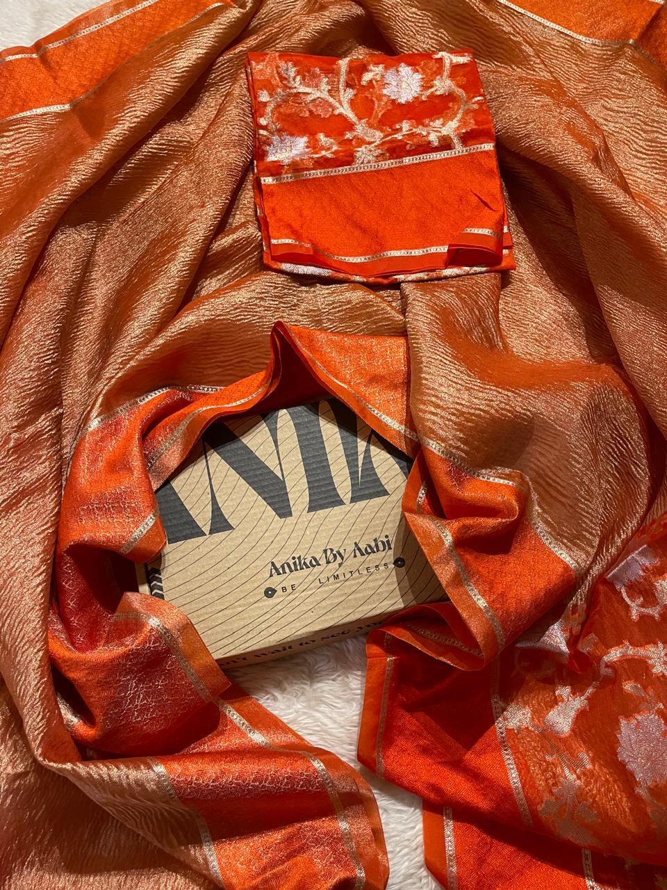 CRUSH FLORAL SAREE -ORANGE CF02