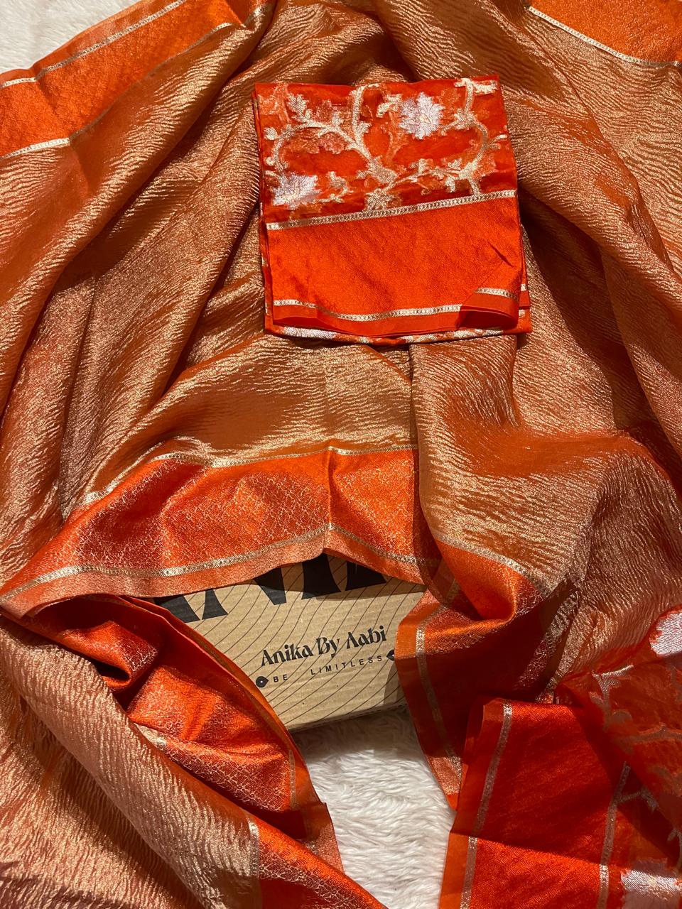 CRUSH FLORAL SAREE -ORANGE CF02