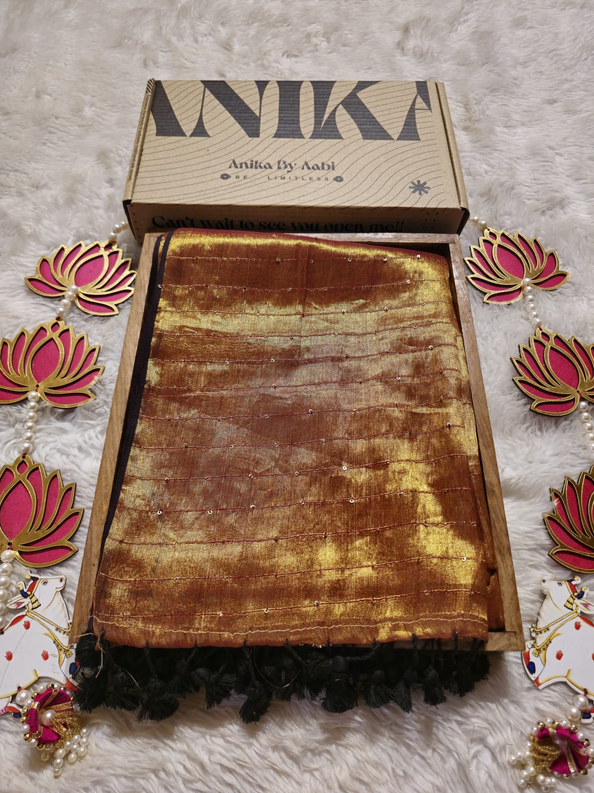 SHIKAR TISSUE-SEQUENCE GOLD TISSUE SAREE
